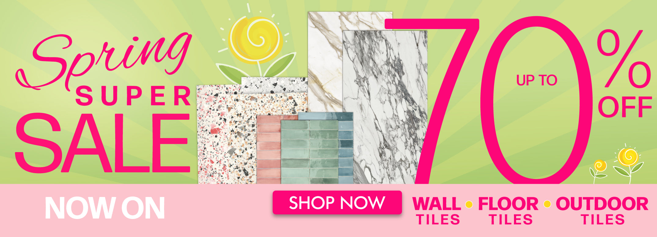 UP TO 70% OFF TILE SPRING SALE BANNER