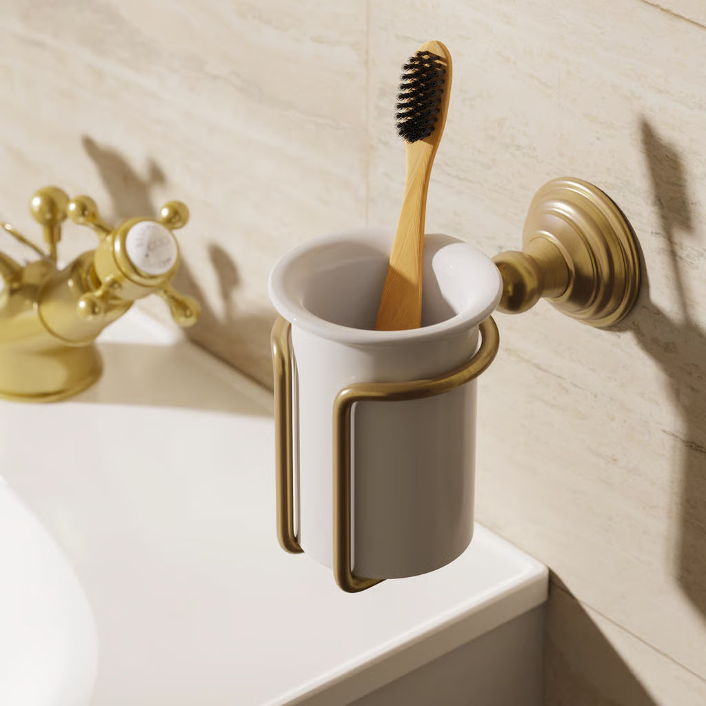 Belgravia toothbrush holder in brushed brass