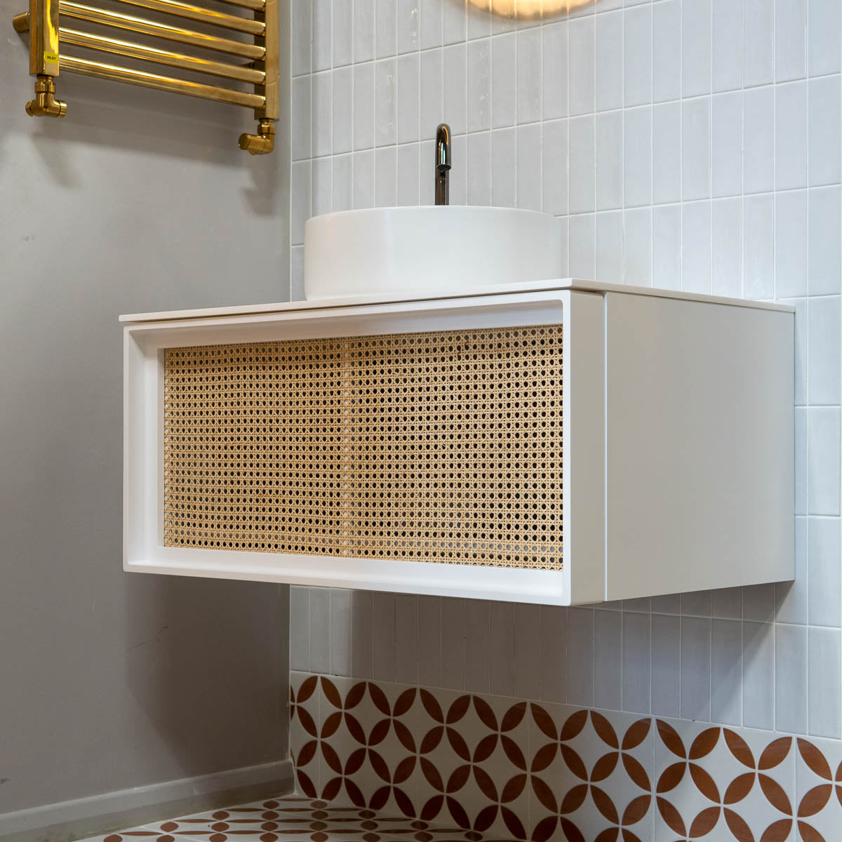 Bergen 800 Wall Mounted Vanity Unit With Solid Surface Worktop - Silk White