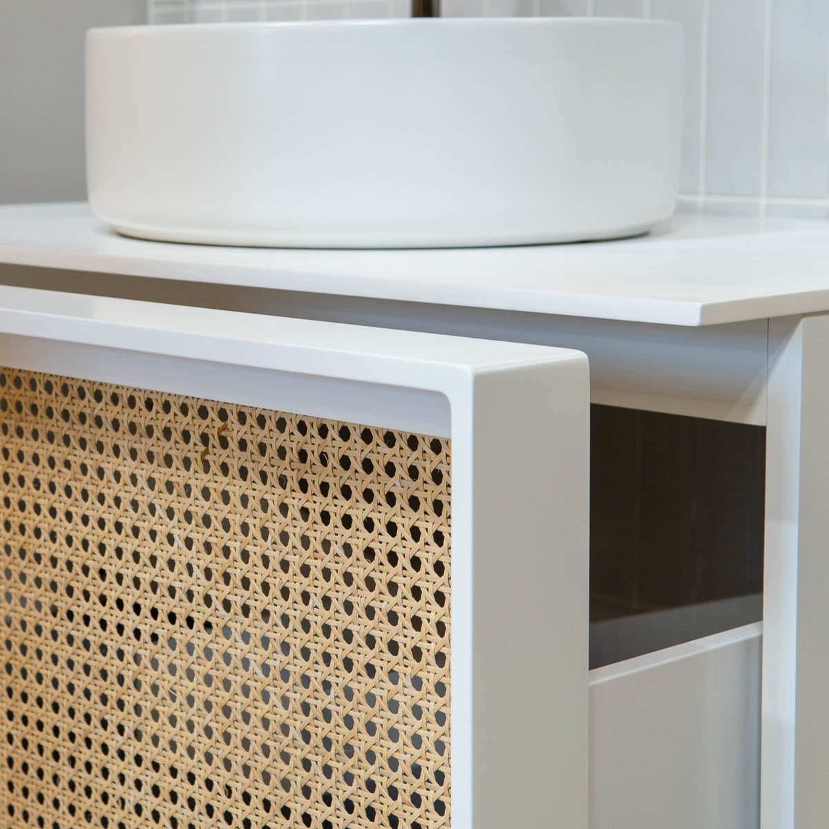 Bergen 800 Wall Mounted Vanity Unit With Solid Surface Worktop - Silk White