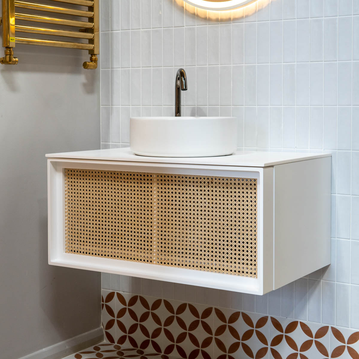 Bergen 800 Wall Mounted Vanity Unit With Solid Surface Worktop - Silk White