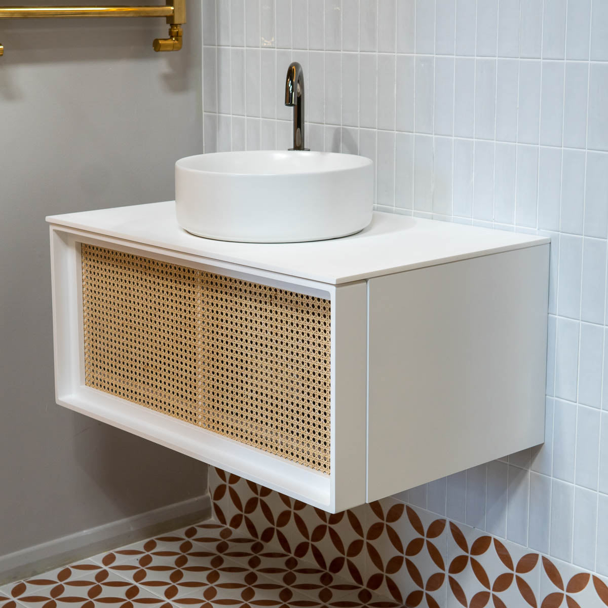 Bergen 800 Wall Mounted Vanity Unit With Solid Surface Worktop - Silk White