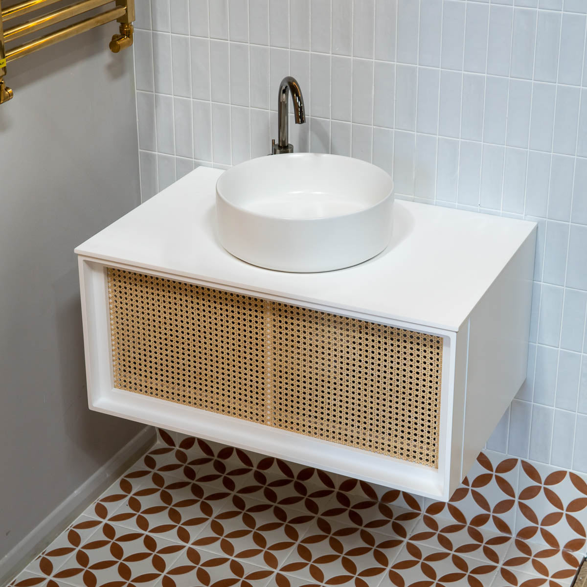 Bergen 800 Wall Mounted Vanity Unit With Solid Surface Worktop - Silk White