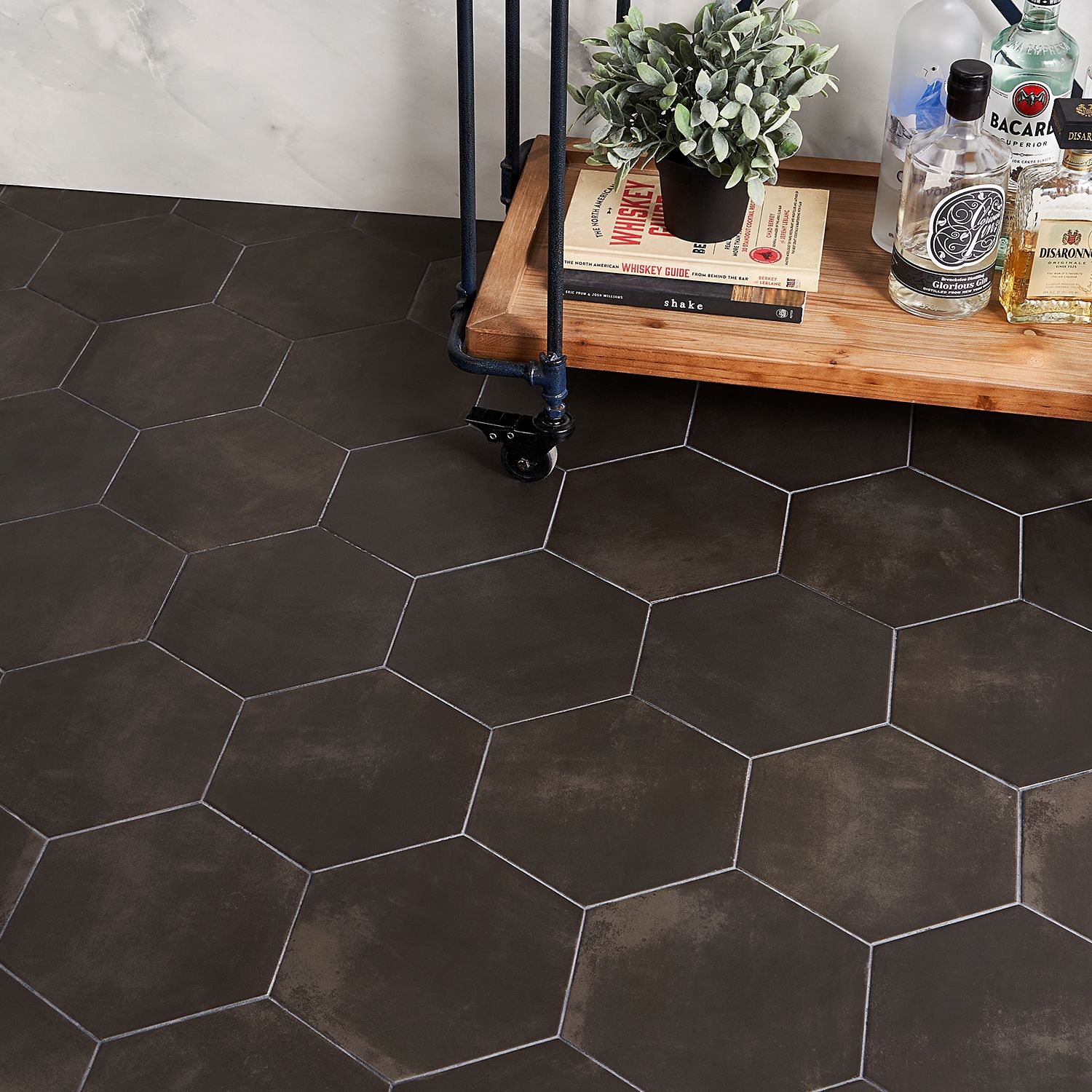 Deluxe Lilypad Base Negro Hex Porcelain Tile 23x20cm Matt