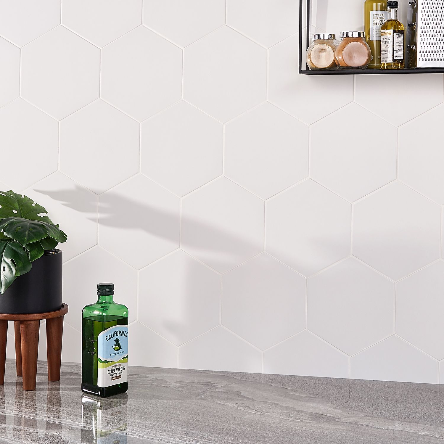 Deluxe Lilypad Base Blanco Hex Porcelain Tile 23x20cm Matt