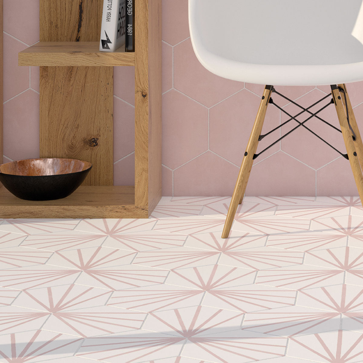 Deluxe Lilypad Line Rosa Hex Porcelain Tile 23x20cm Matt