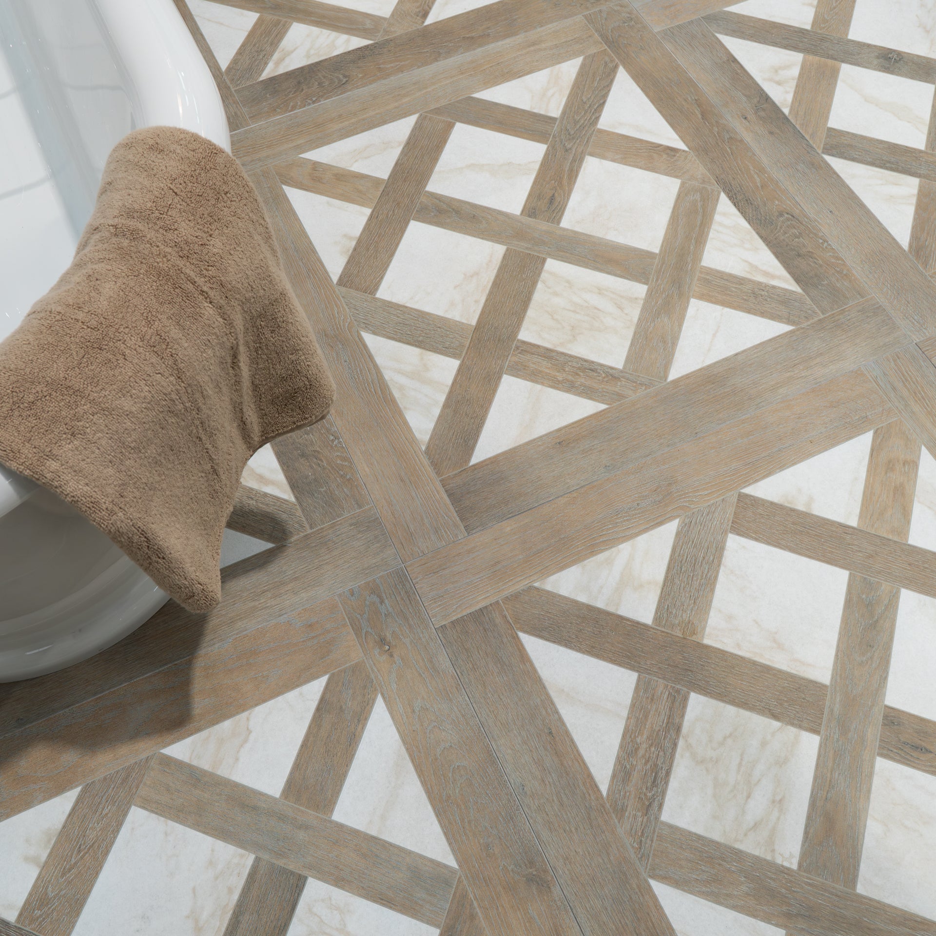 Björn Mocha Gold Wood Effect Porcelain Tile 90x90cm Matt