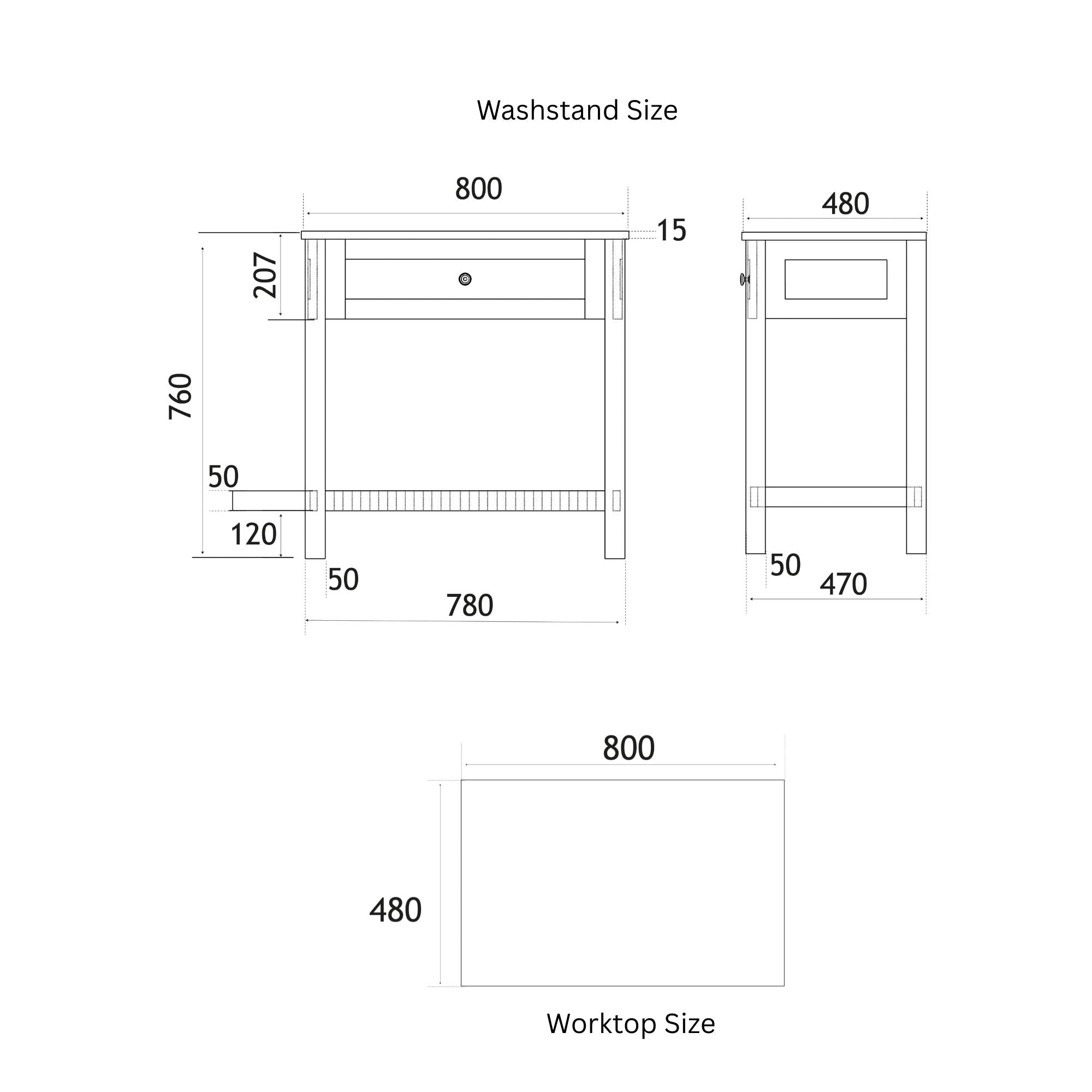 Bromley Floorstanding Washstand With Worktop - Matt White