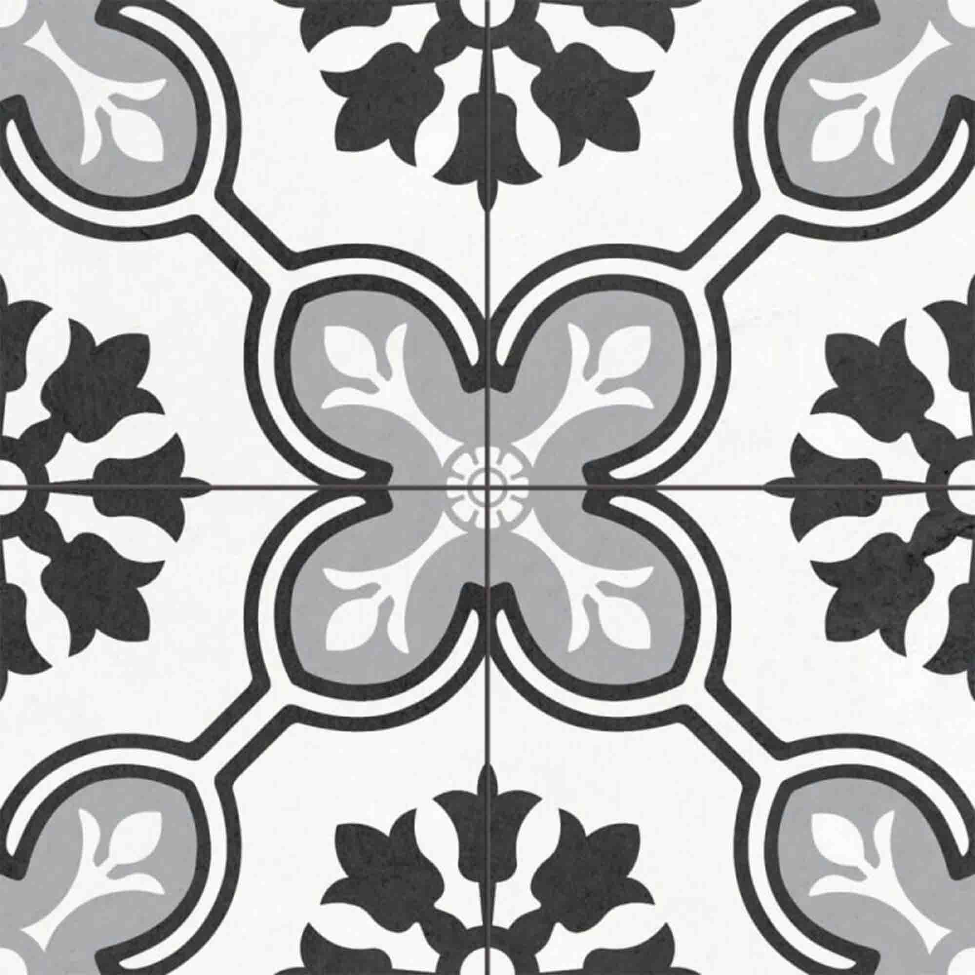 Bordeaux Black Pattern Porcelain Tile 45x45cm Matt