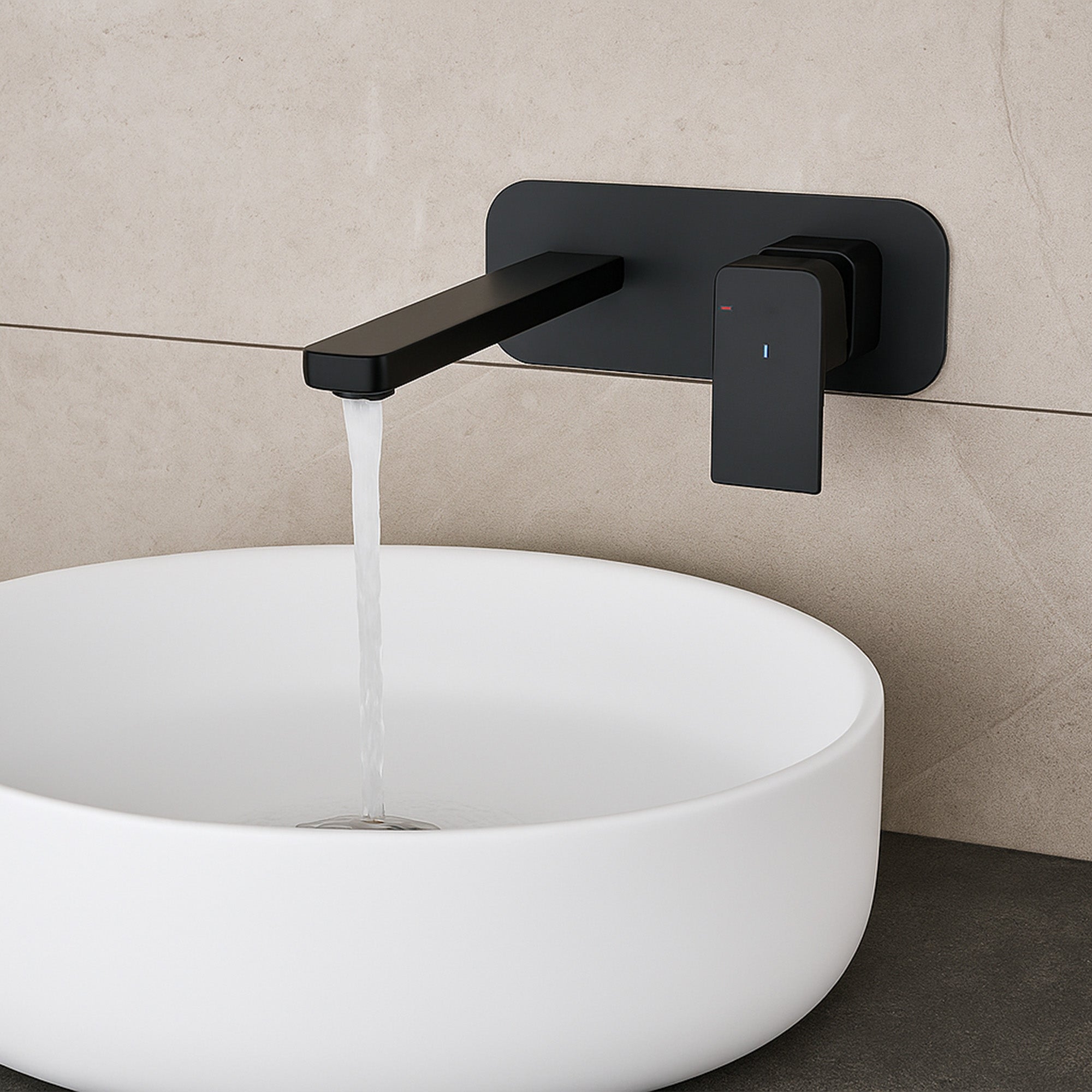 brisbane square 2 hole wall mounted basin mixer matt black