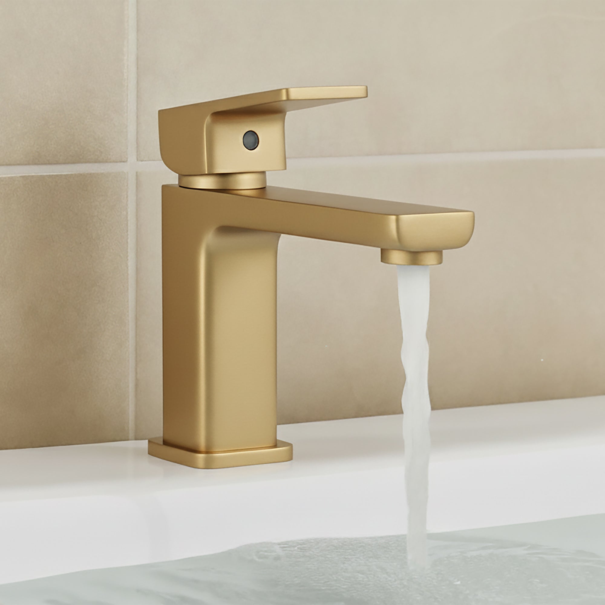 brisbane square single lever basin mixer brushed brass