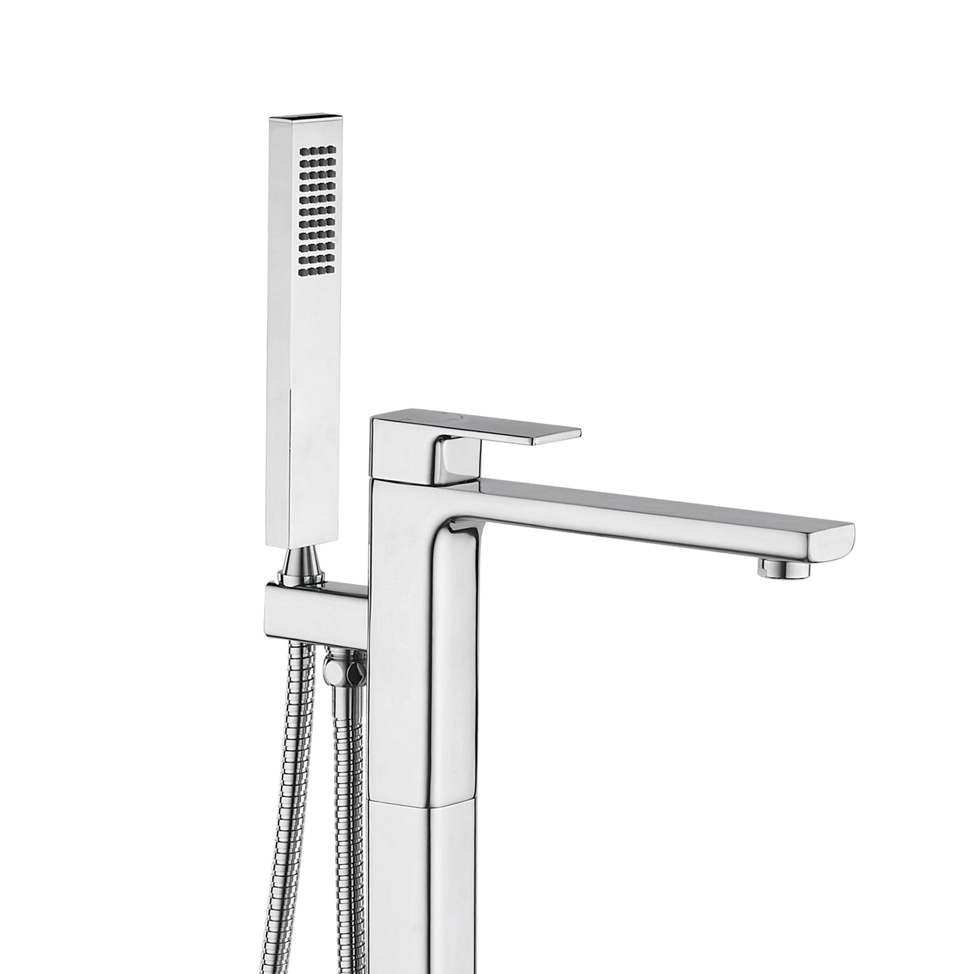 brisbane square single lever floorstanding bath shower mixer close up chrome