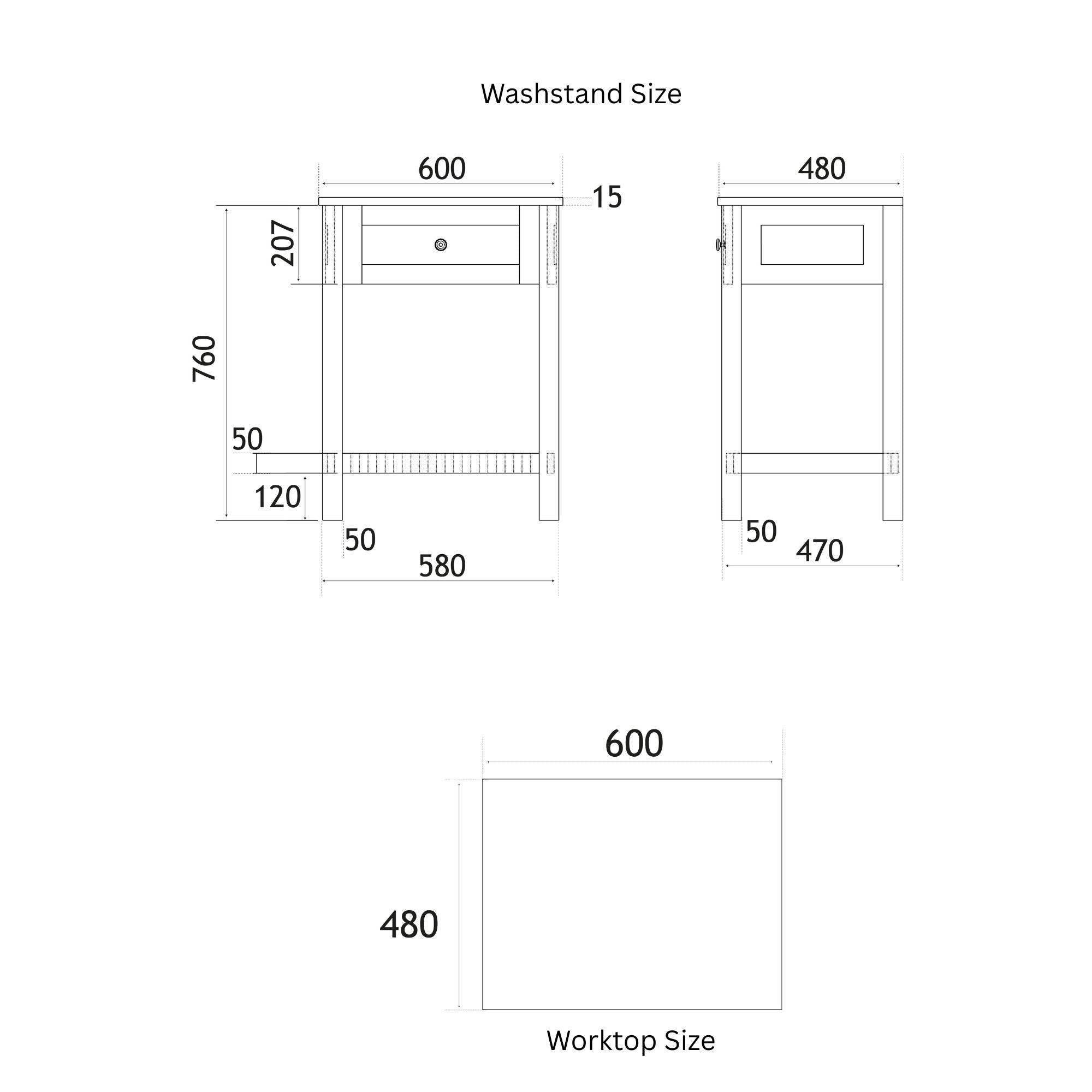 Bromley Floorstanding Washstand With Worktop - Matt White