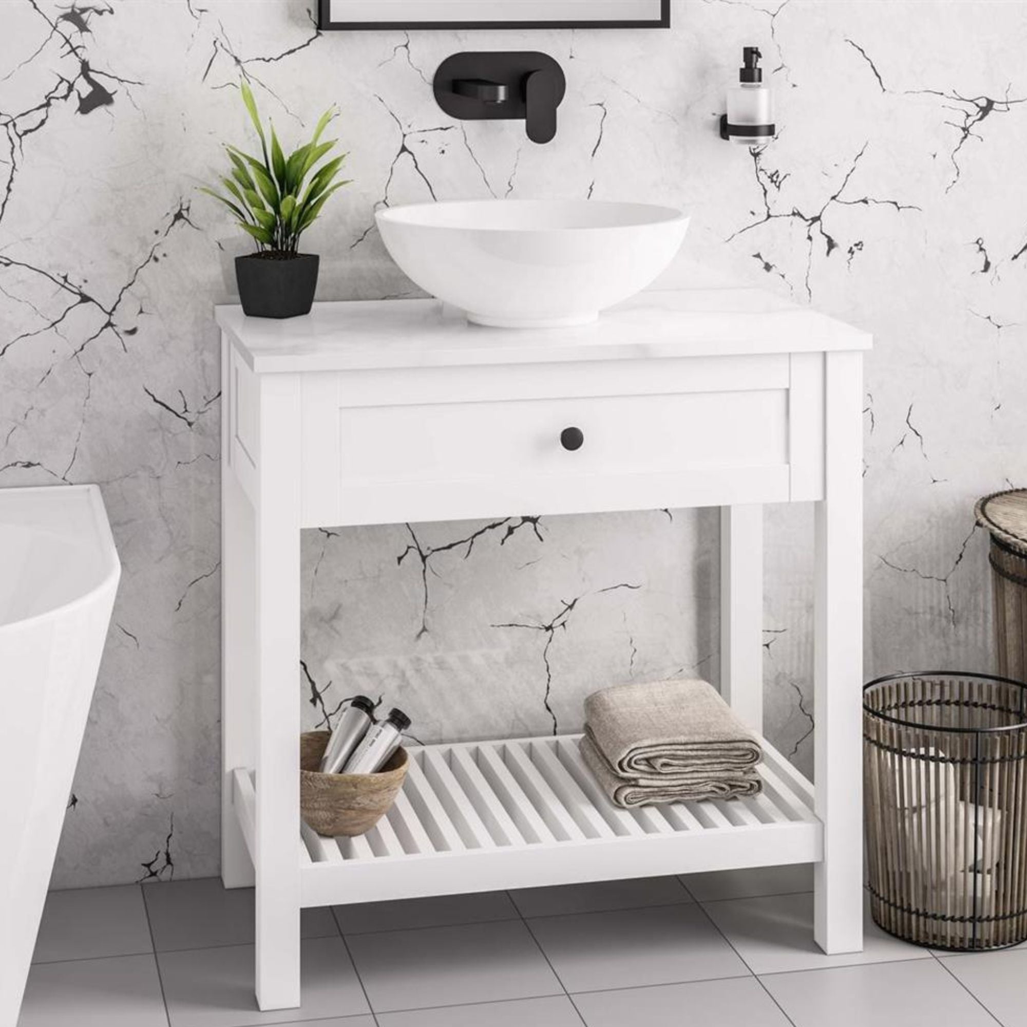 Bromley Floorstanding Washstand With Worktop - Matt White