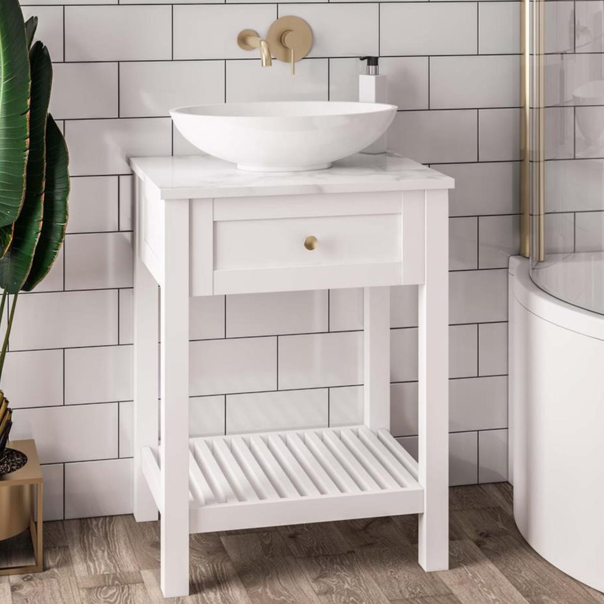 Bromley Floorstanding Washstand With Worktop - Matt White