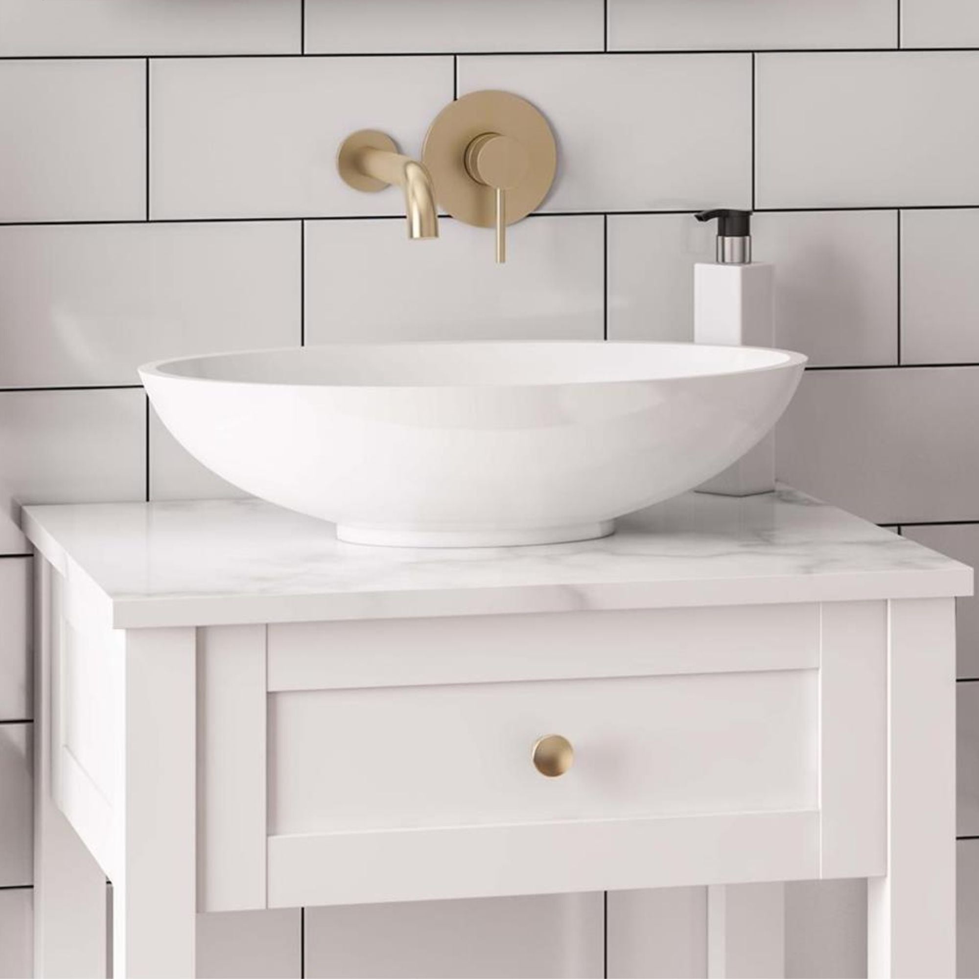 Bromley Floorstanding Washstand With Worktop - Matt White