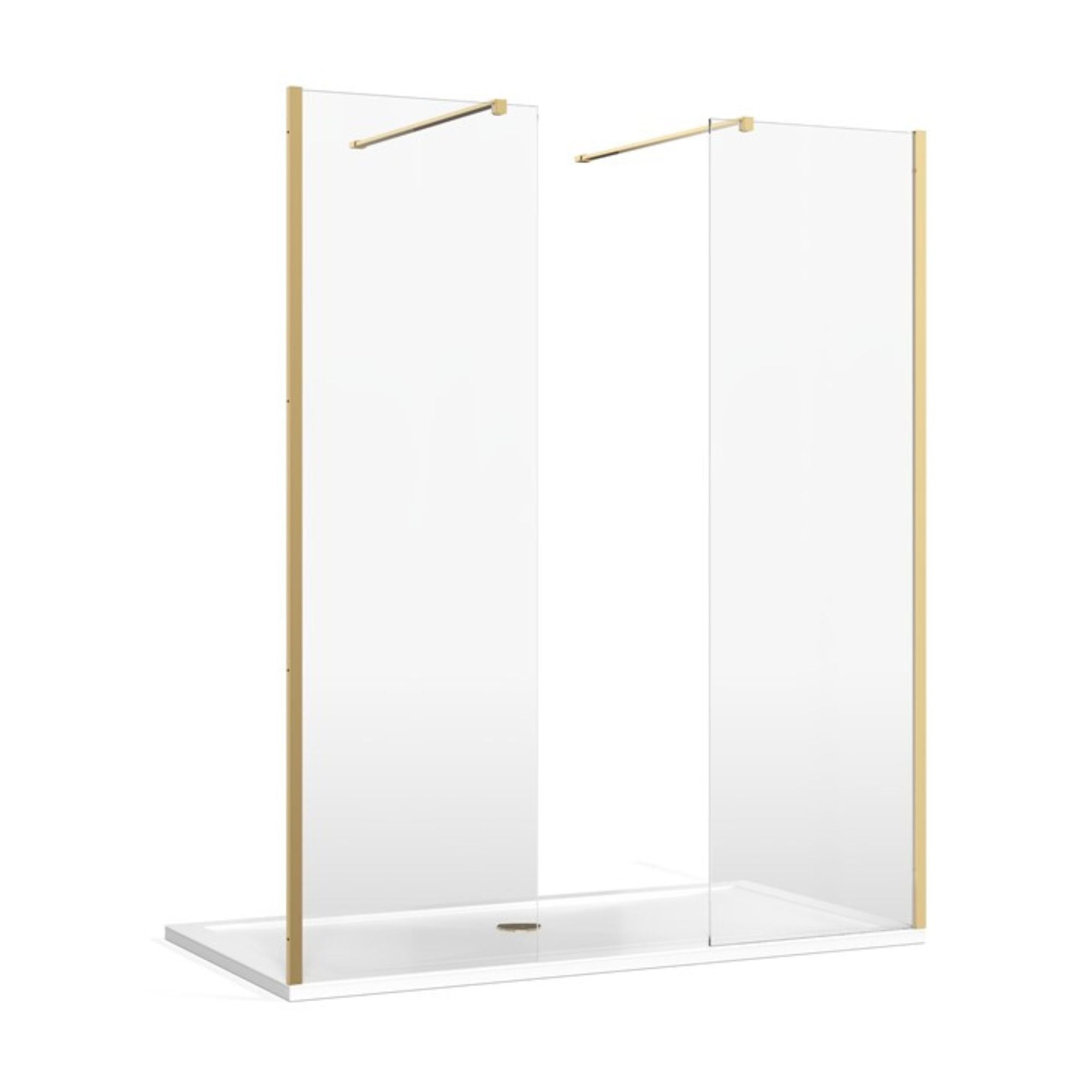 Burlington walk-in shower enclosure with 2 wall bracing bar gold
