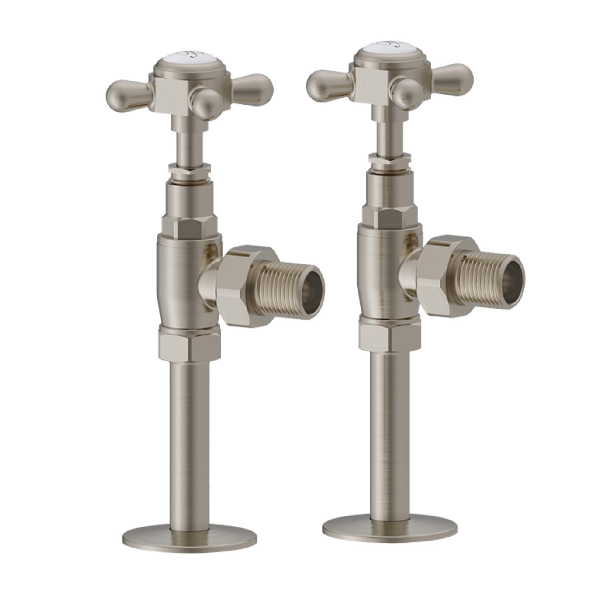 burlington angled radiator valves brushed nickel with white accent