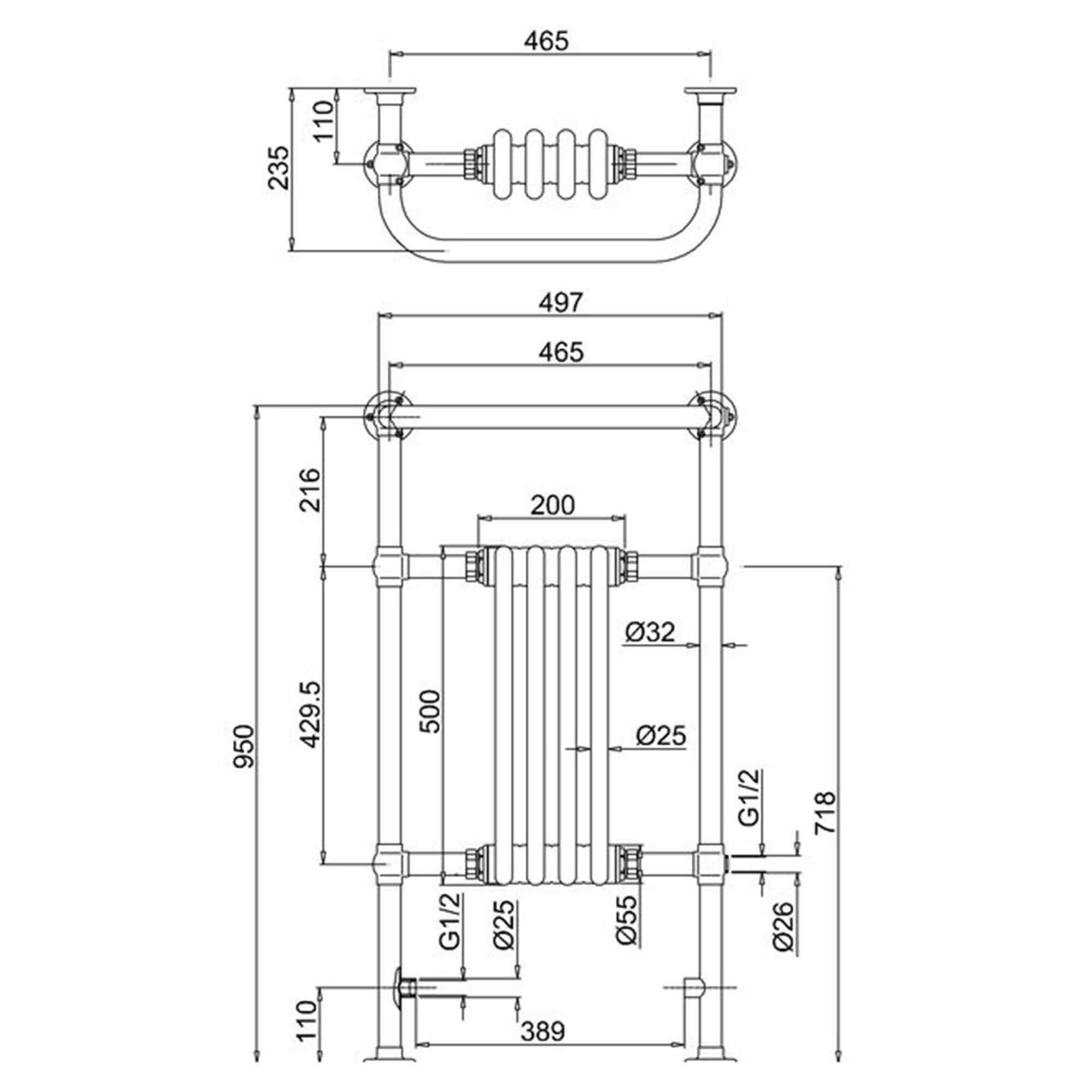 burlington bloomsbury traditional radiator dimensions
