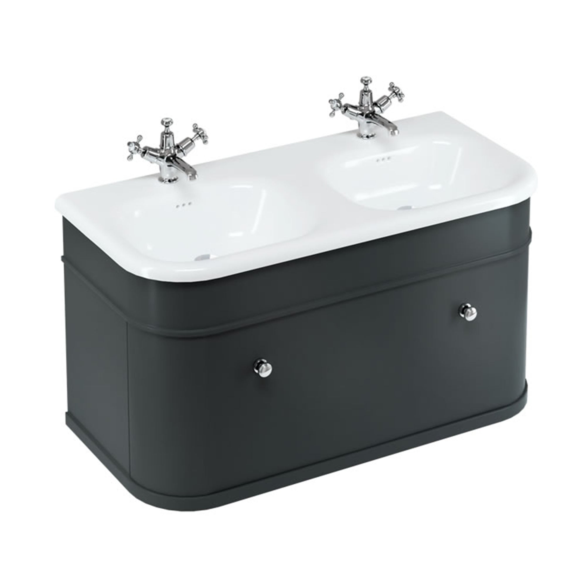 burlington chalfont 1000 wall mounted vanity unit with double roll top basin matt black