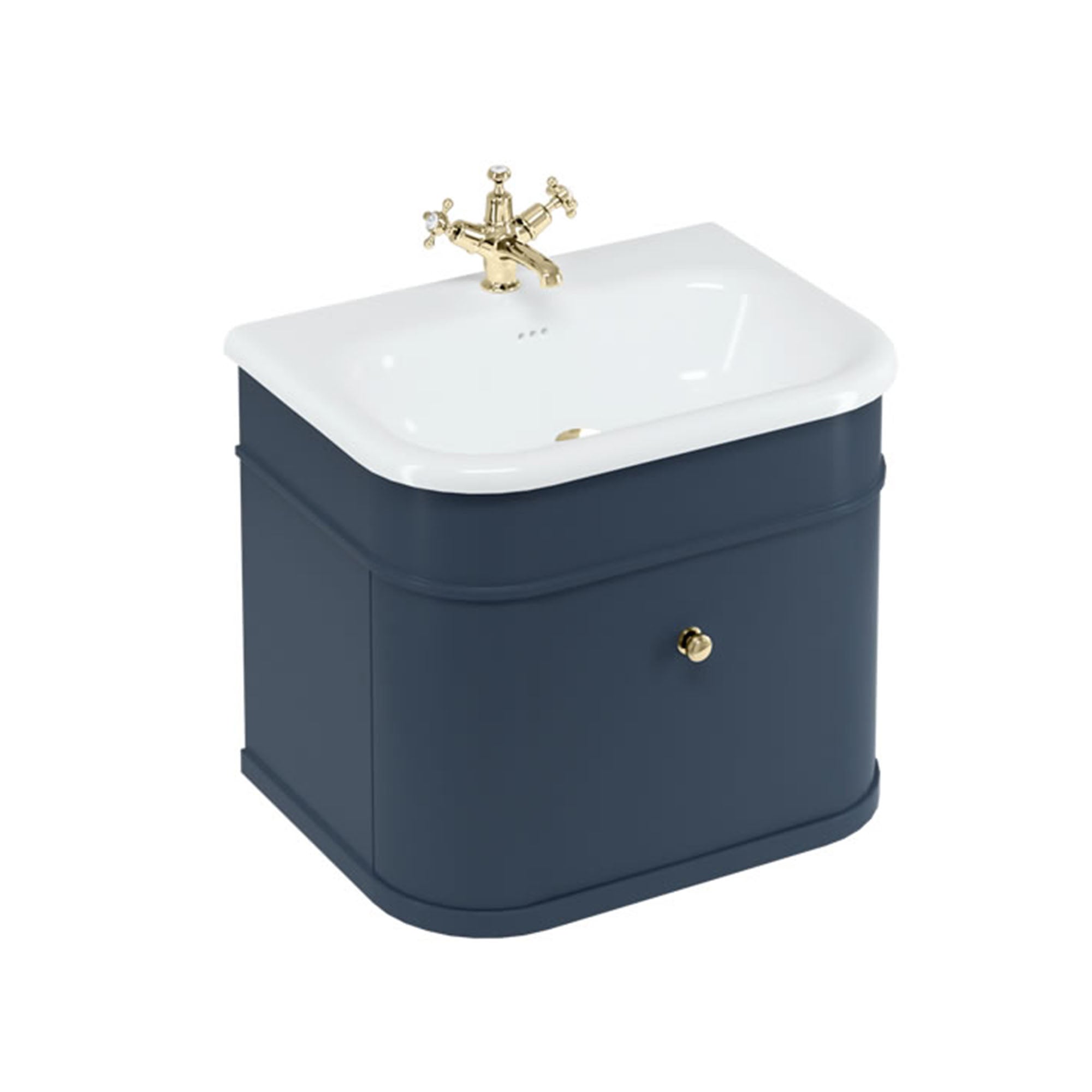 burlington chalfont 650mm wall mounted vanity with roll top basin matt blue