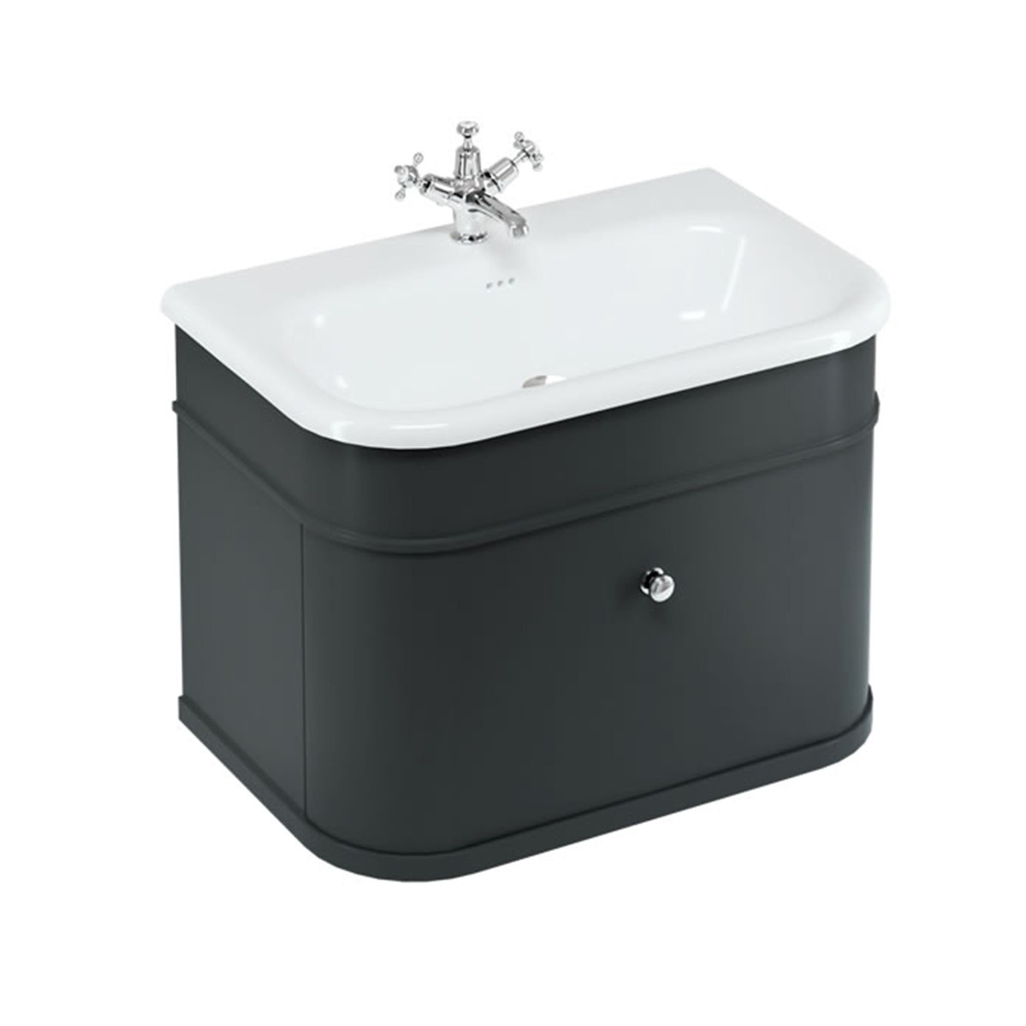 burlington chalfont 750mm wall mounted vanity with roll top basin matt blackj