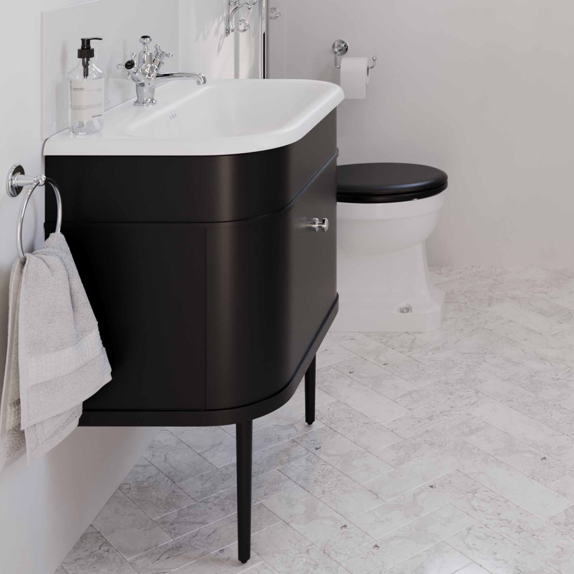 burlington chalfont 750mm wall mounted vanity with roll top basin matt black