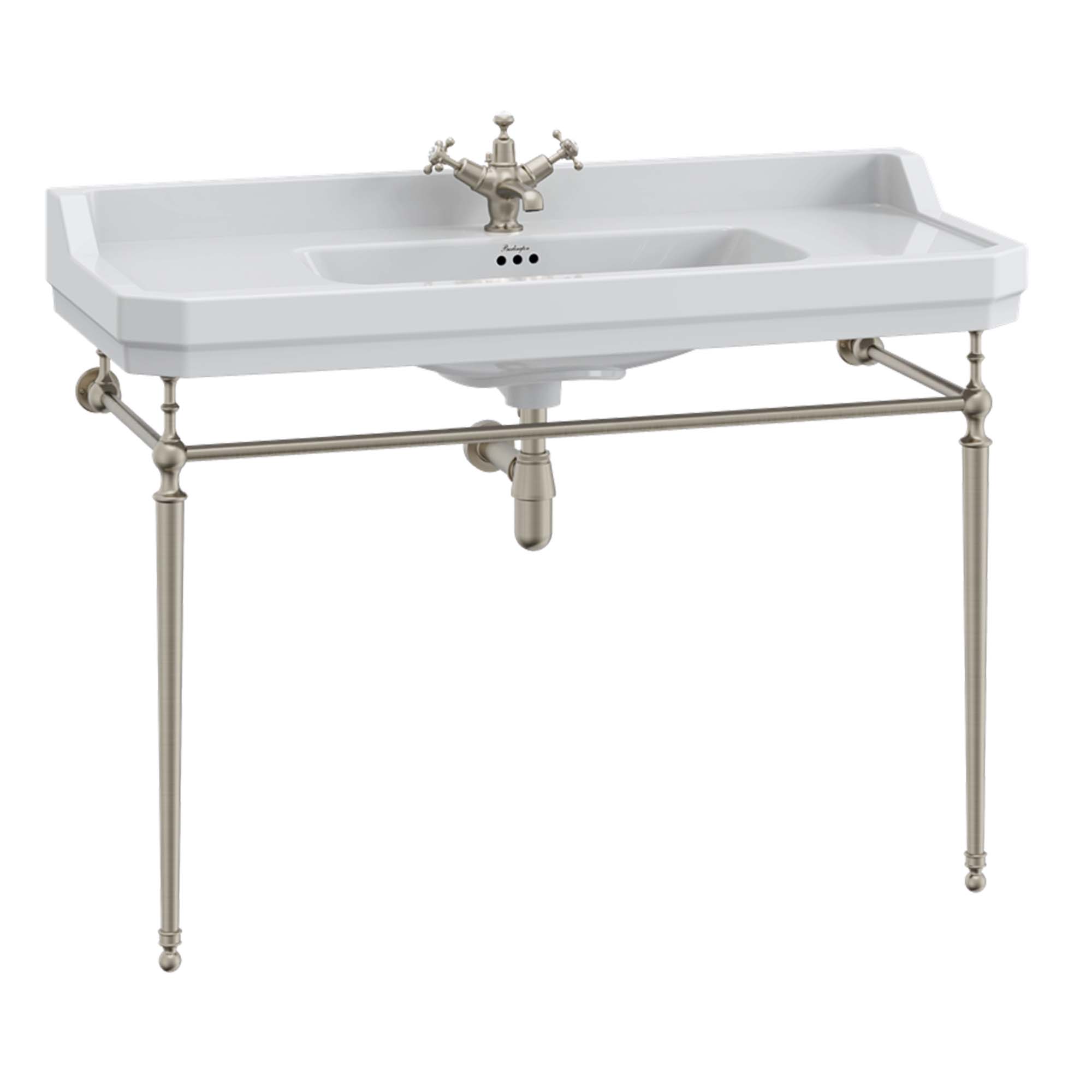 burlington edwardian 1200 white rectangular basin with washstand brushed nickel