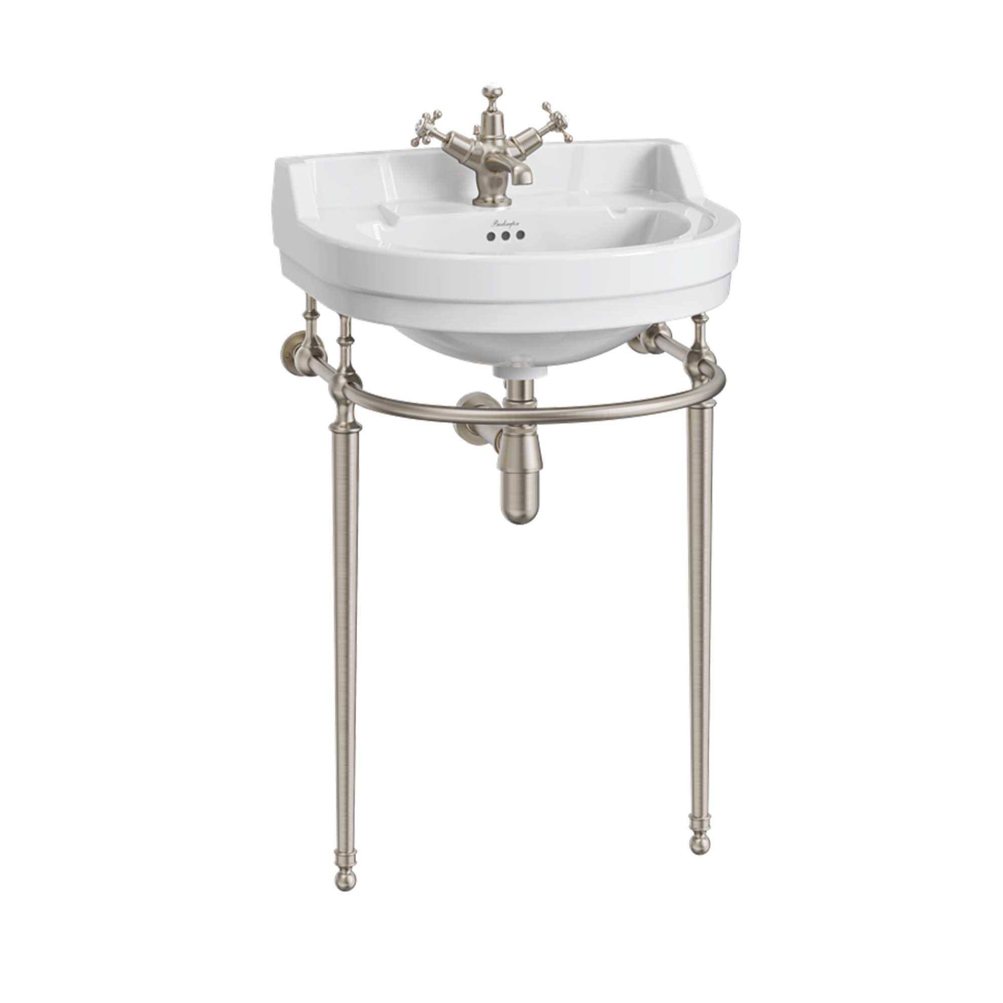 burlington edwardian 560mm round basin with brushed nickel basin washstand