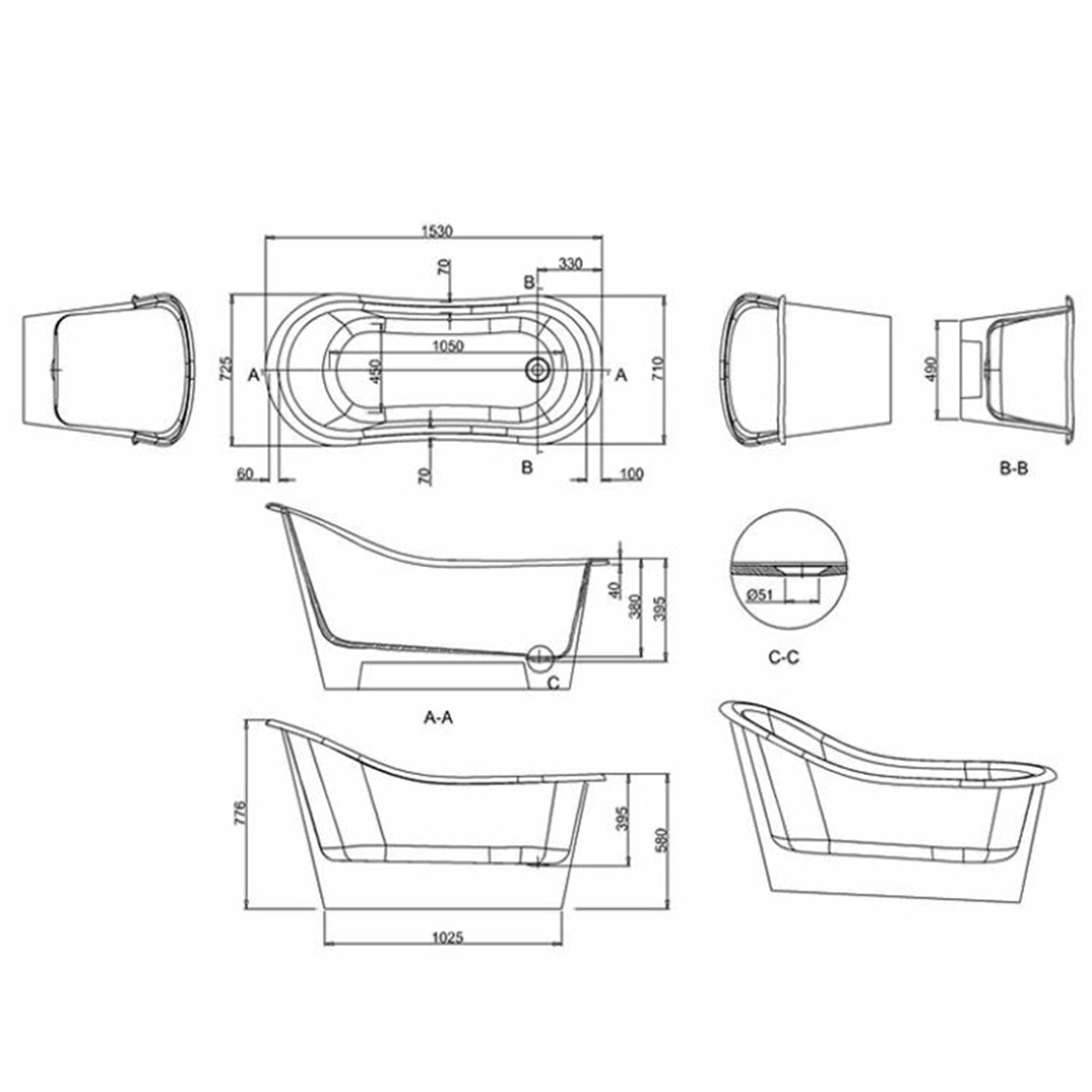 burlington emperor freestanding slipper bath acrylic