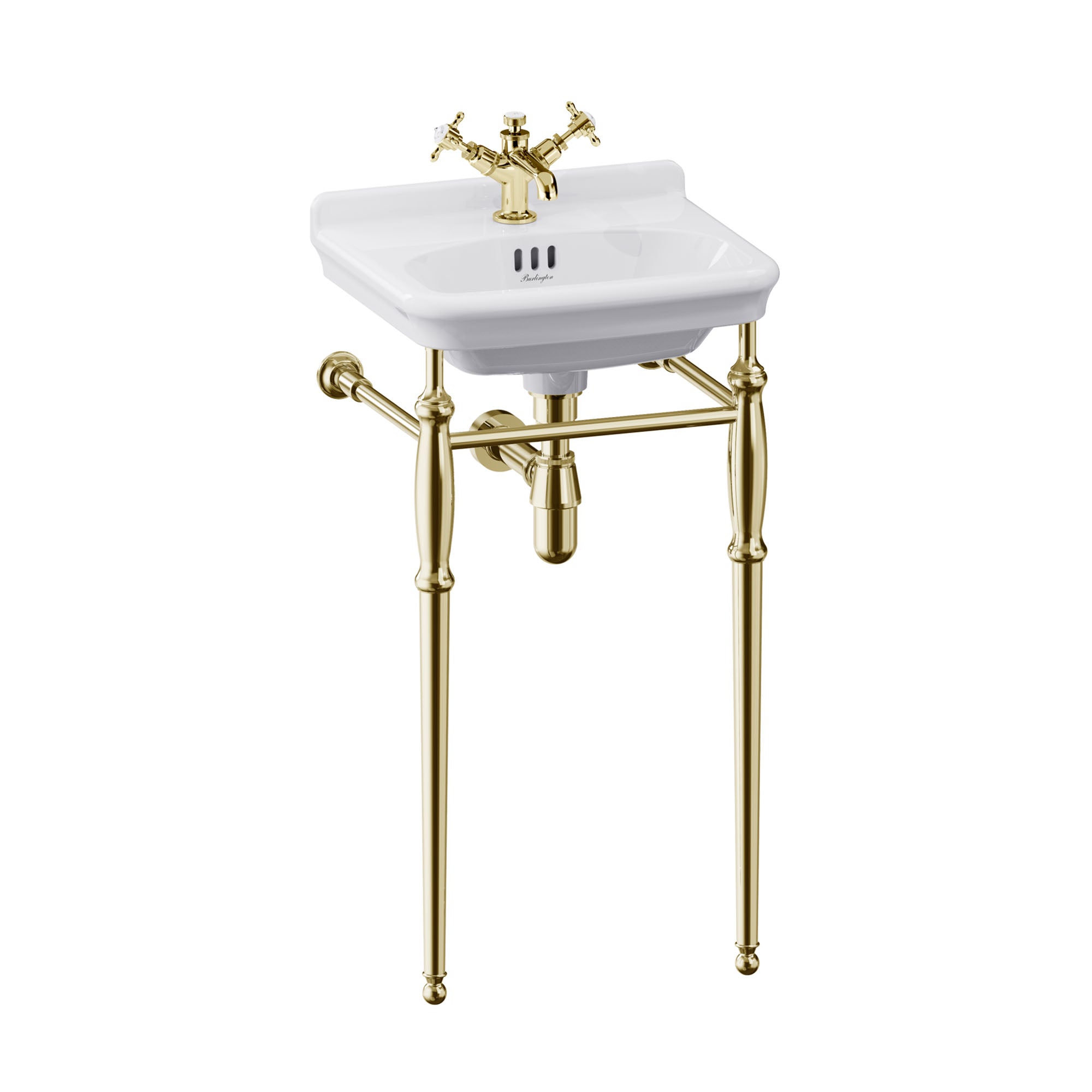 burlington guild 450 white rectangular basin with washstand gold 1 tap hole