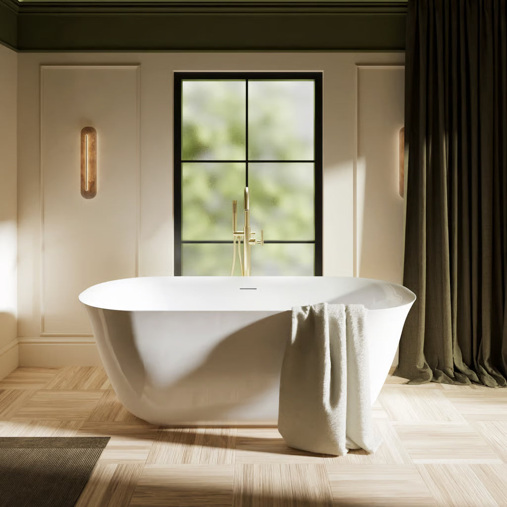 Burlington Strand Freestanding White Acrylic 1696mm length bath, supplied by Deluxe Bathrooms.