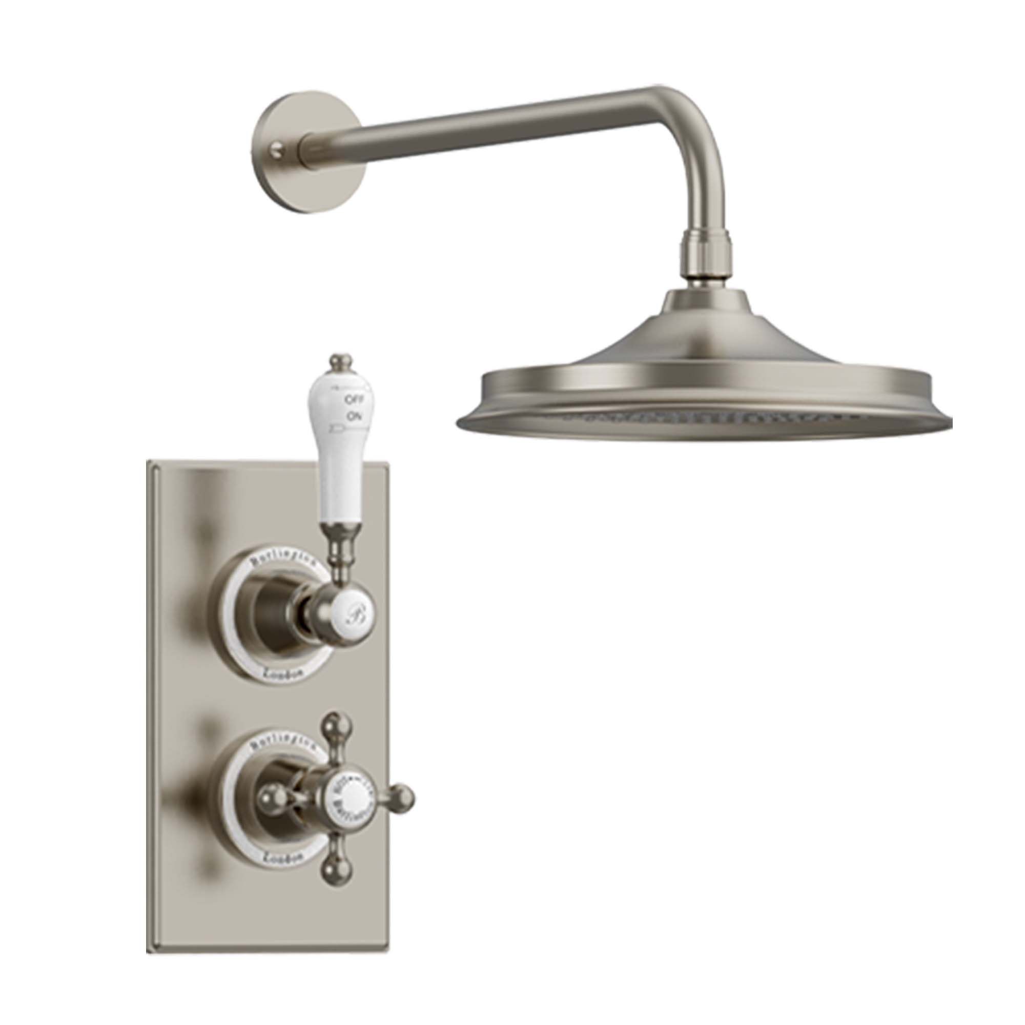 burlington trent thermostatic shower valve with fixed head brushed nickel