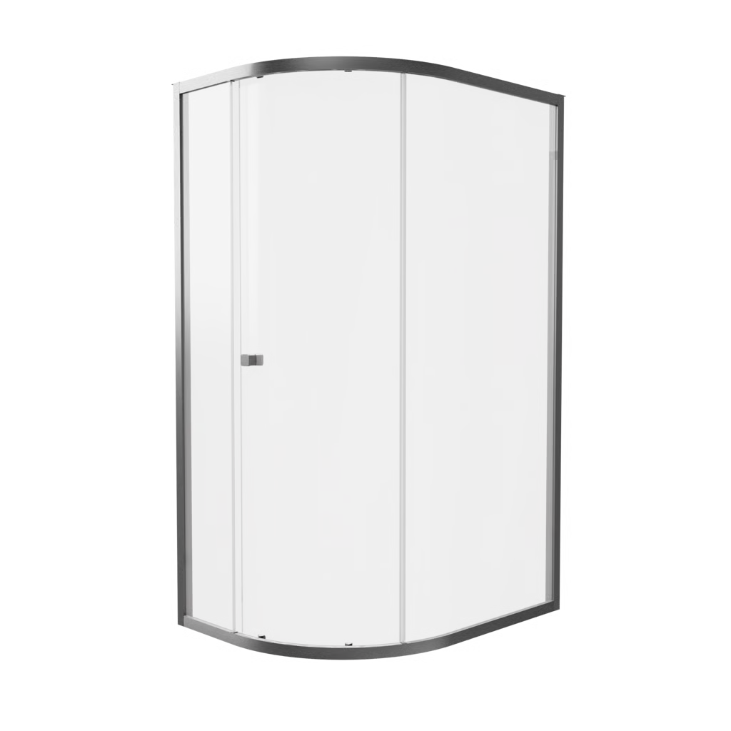 Crosswater Clear 6 quadrant shower enclosure with slate finished frame and clear glass panels, supplied by Deluxe Bathrooms.