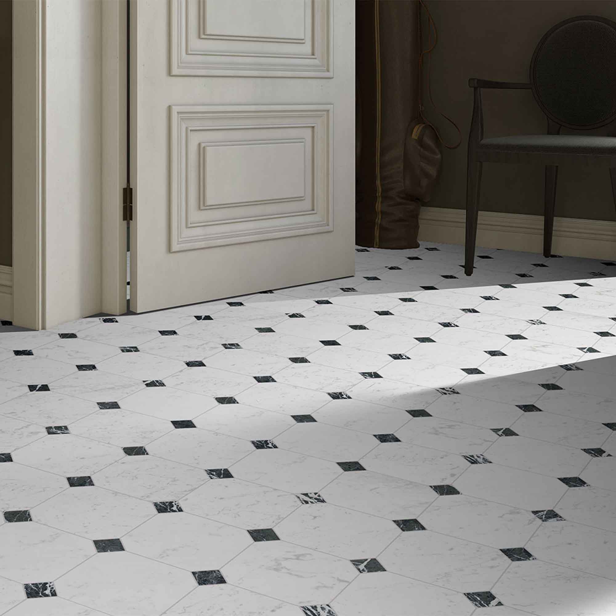 chester carrara marble effect porcelain tile ottagona 20x20cm matt
