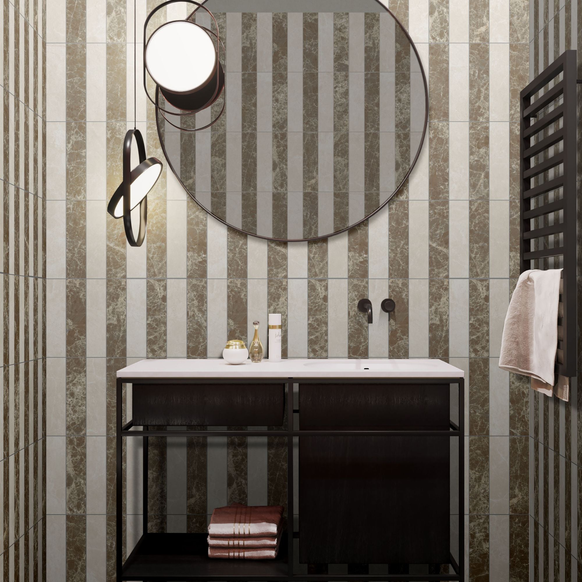 Chester Dark Emperador Marble Effect Porcelain Tile 7.5x30cm Matt Deluxe Bathrooms