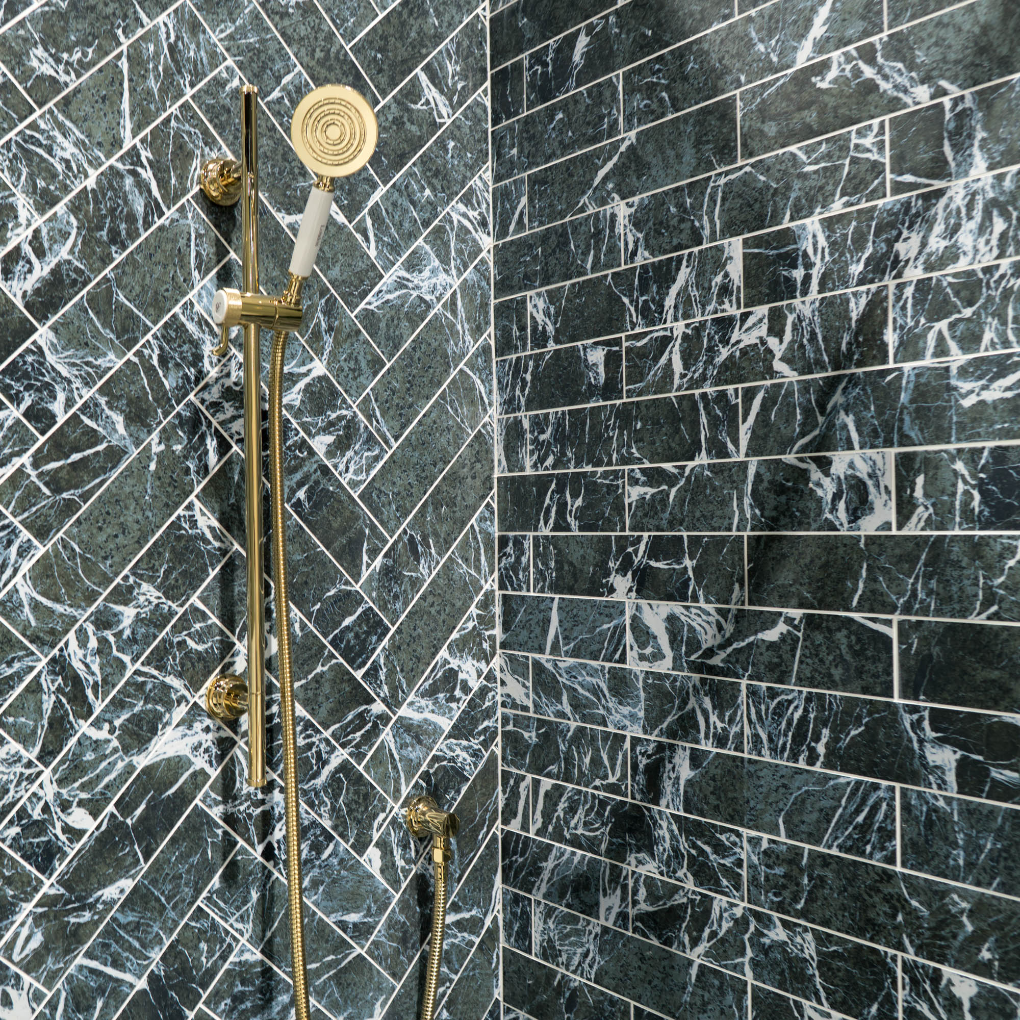 Chester Verde Alpi Marble Effect Porcelain Tile 7.5x30cm Matt