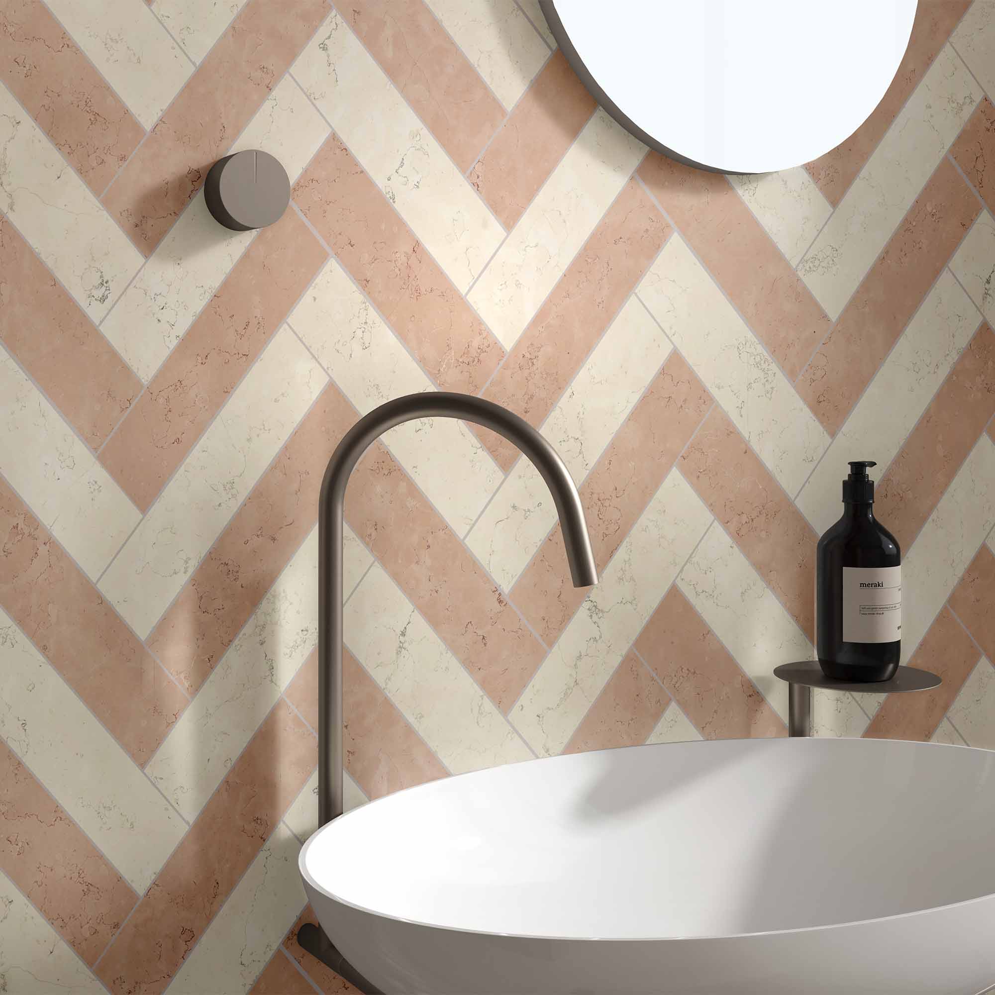 chester pink marble effect porcelain tile 7.5x30cm matt