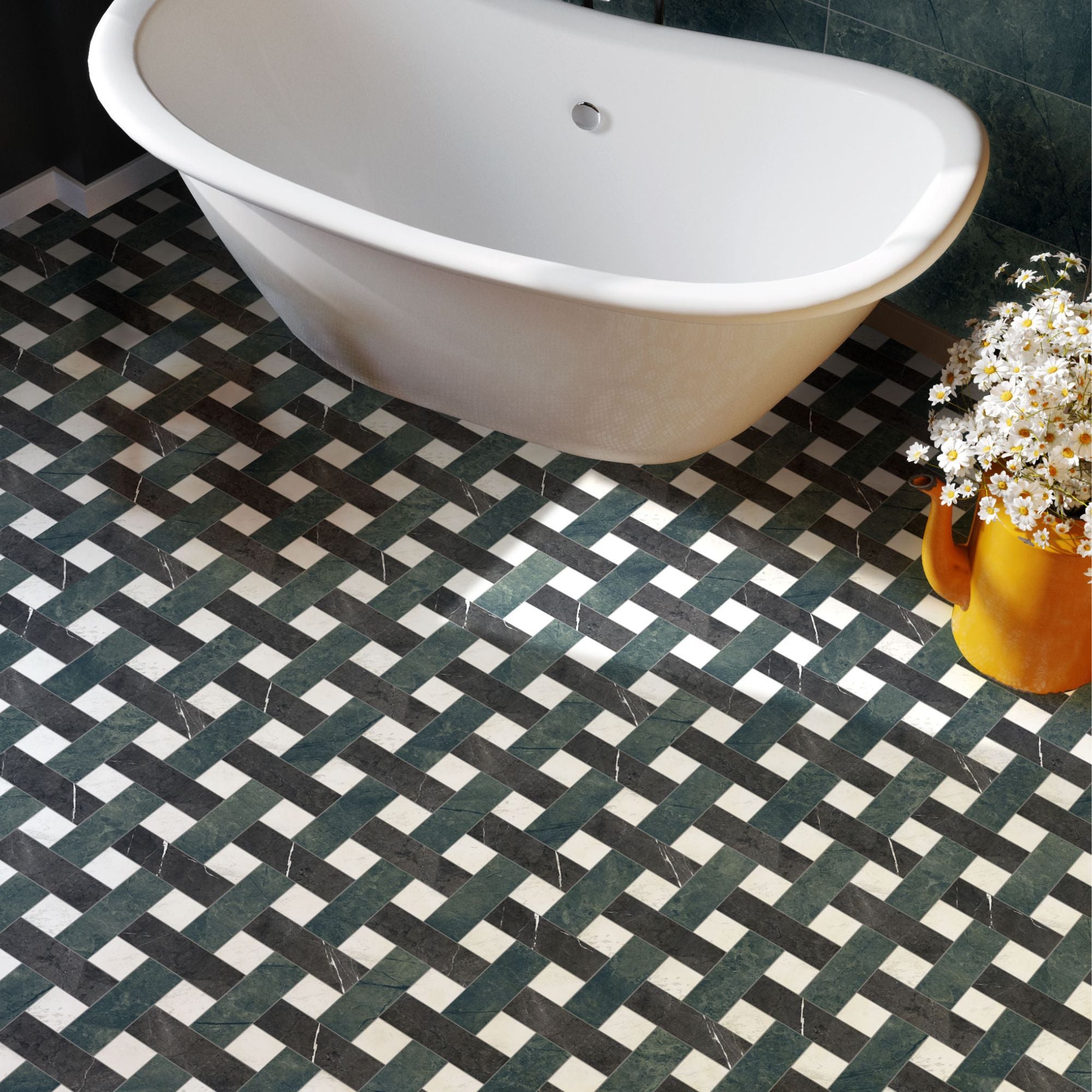 Chester Verde Guatemala Marble Effect Porcelain Tile 10x30cm Matt Deluxe Bathrooms