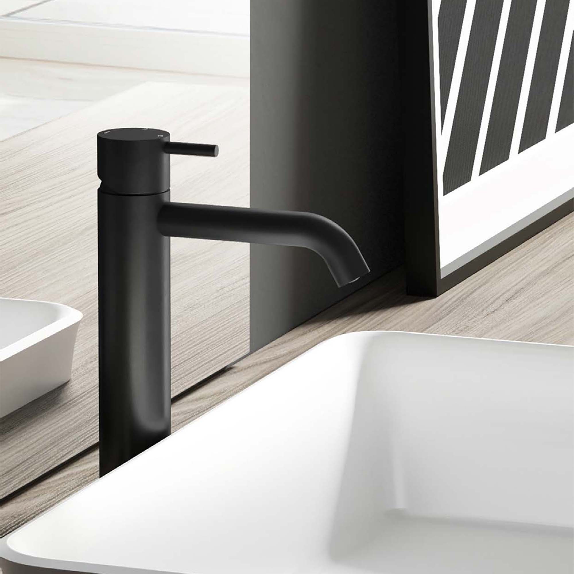 cobber 216mm tall basin mixer tap monobloc curved spout matt black