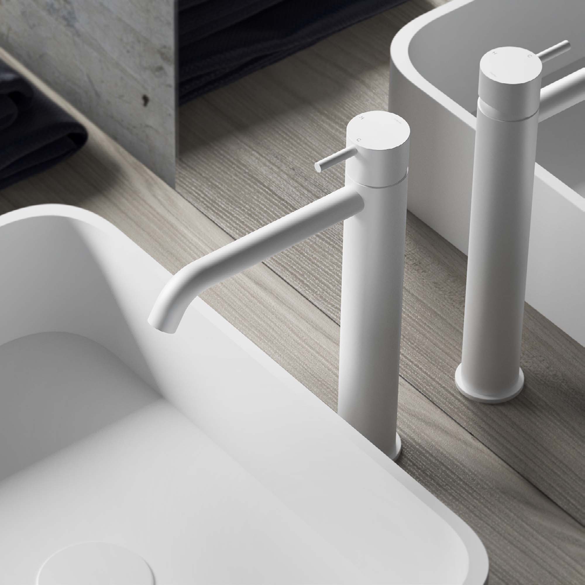 cobber 286mm tall basin-mixer tap monobloc curved spout matt white