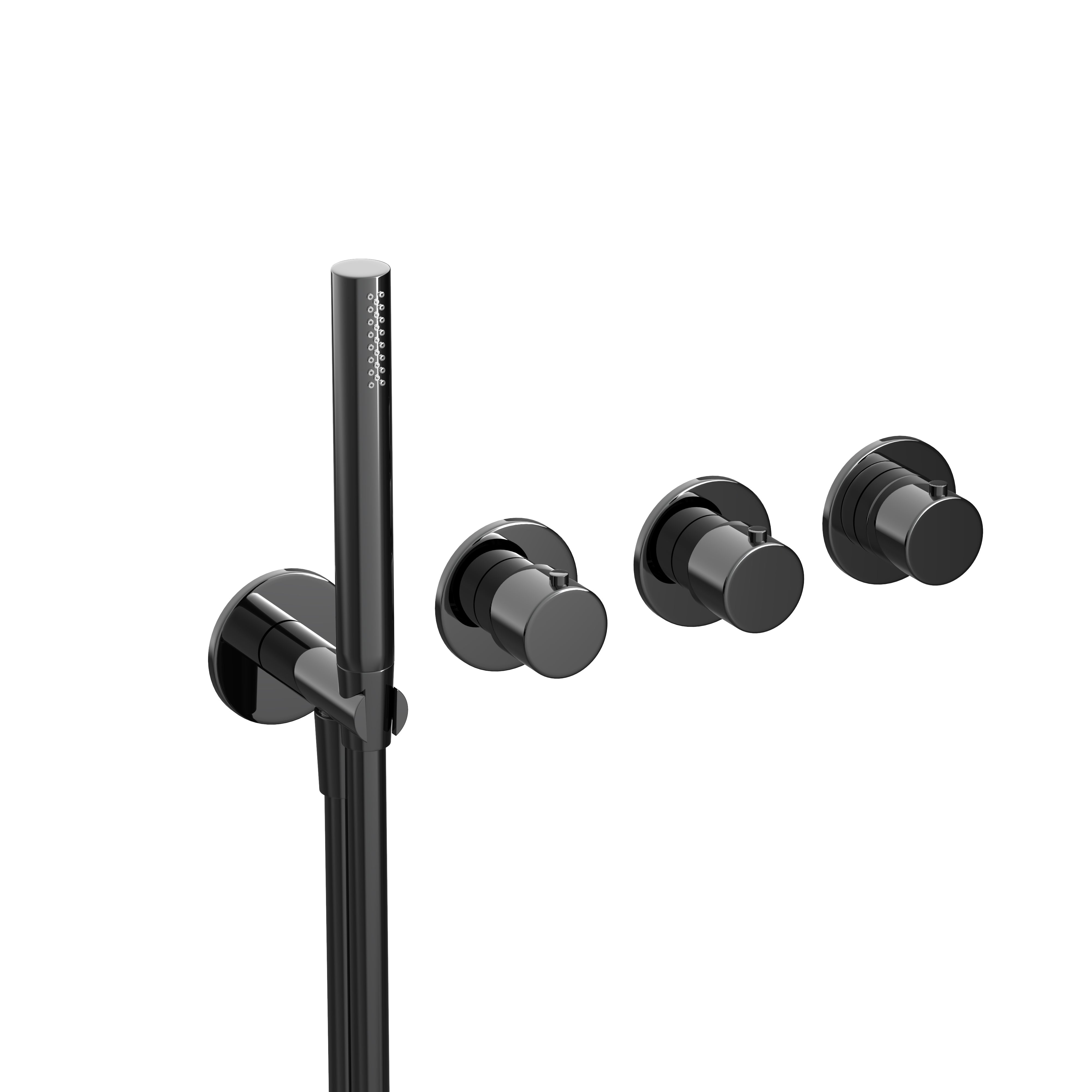 Cobber 5 Hole Wall Mounted Bath Filler with Spout & Handset Polished Black PVD