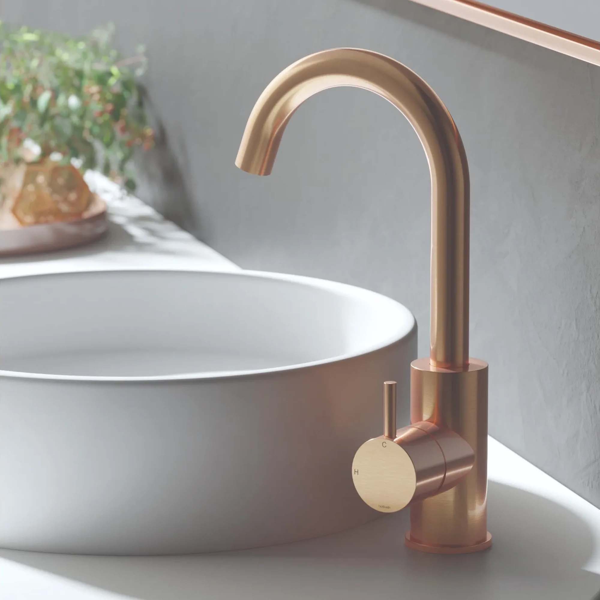 cobber highneck basin mixer brushed copper