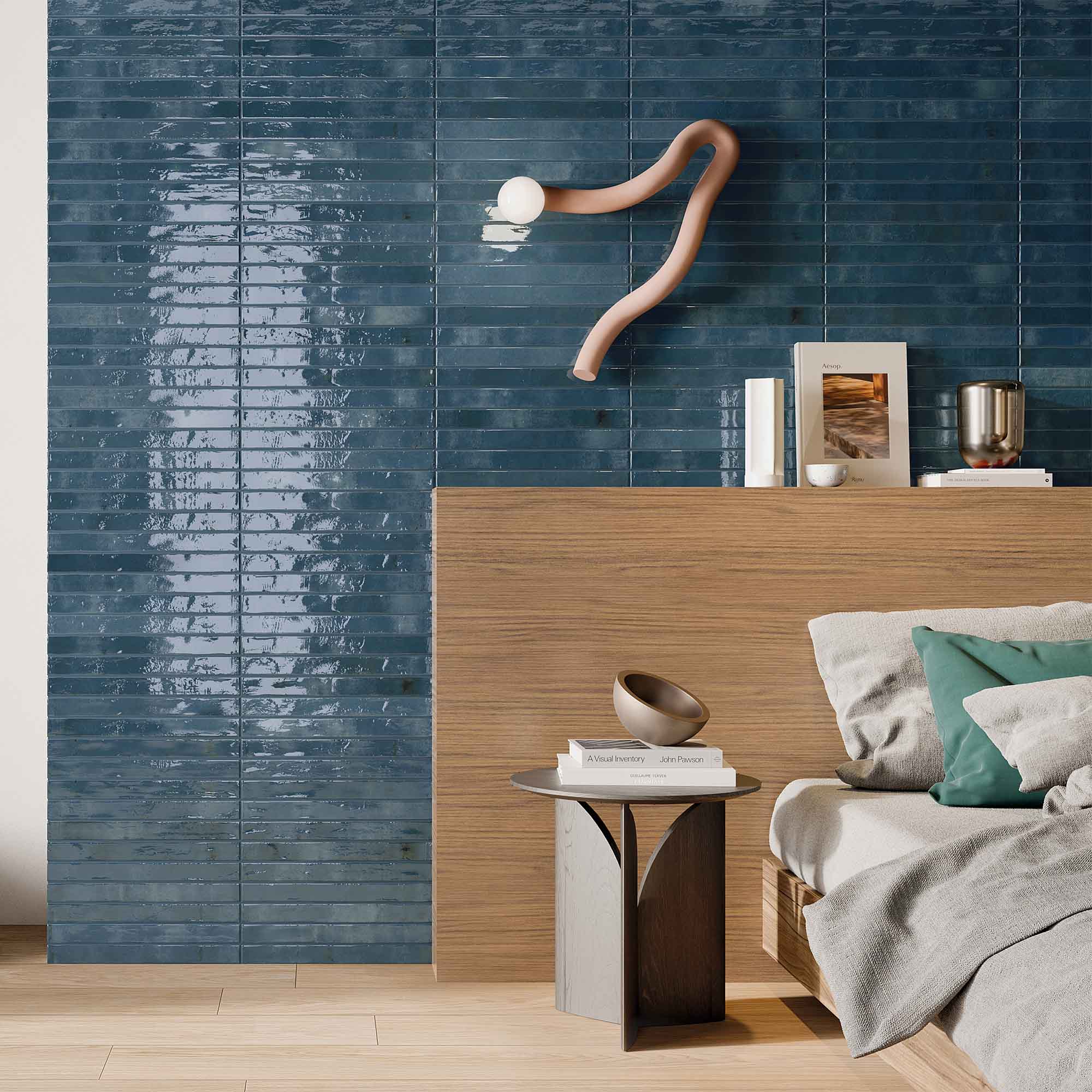 colours blue porcelain wall tile 4.8x45cm gloss