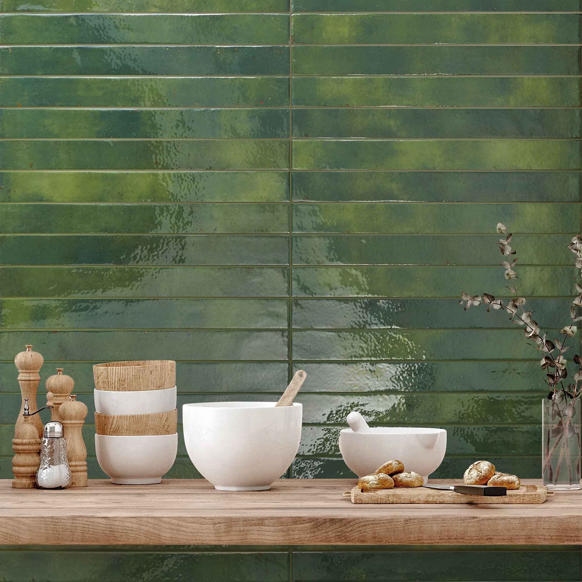 colours green porcelain wall tile 4-8x45cm gloss