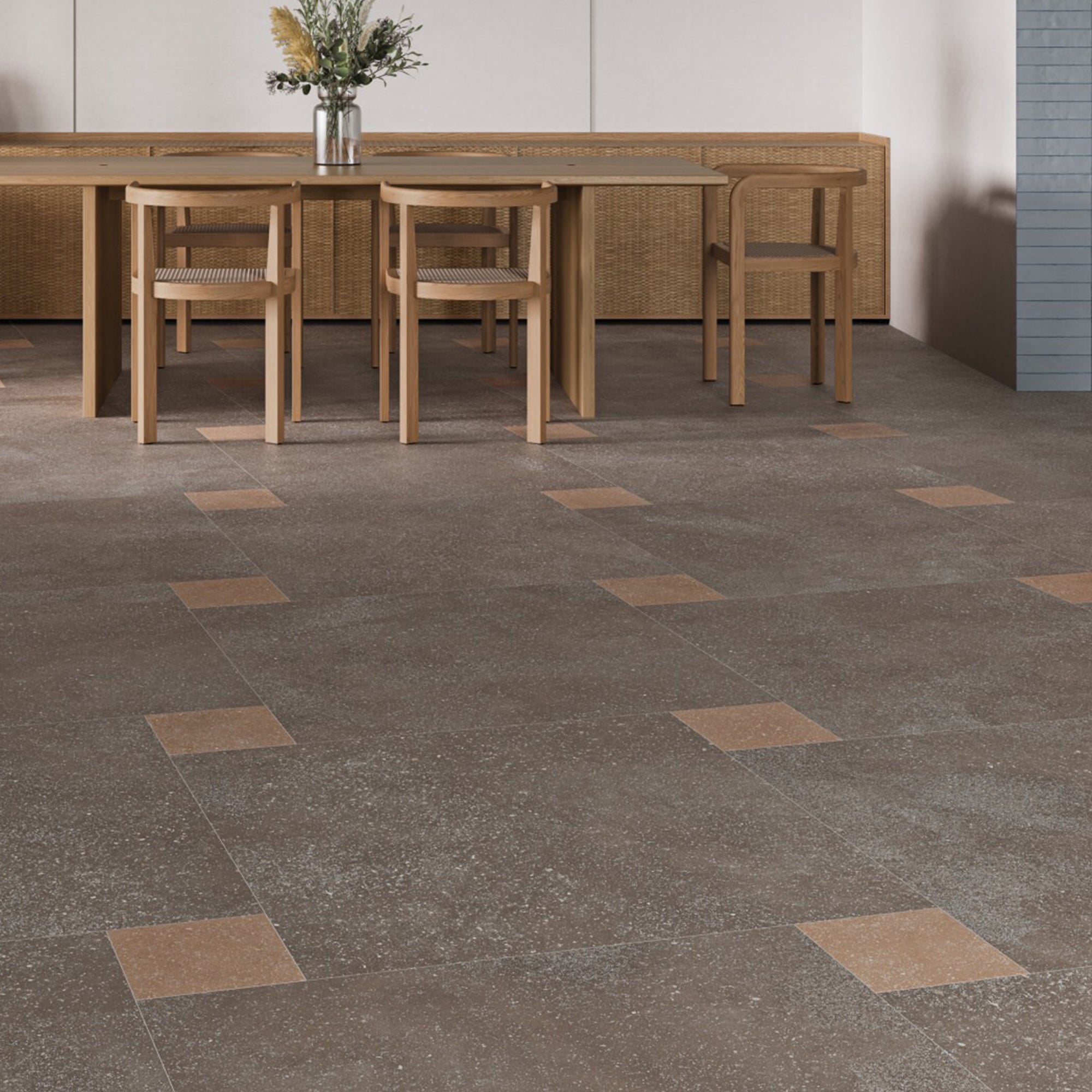 cosmos chocolate shaped terrazzo effect porcelain tile 90x90cm lifestyle