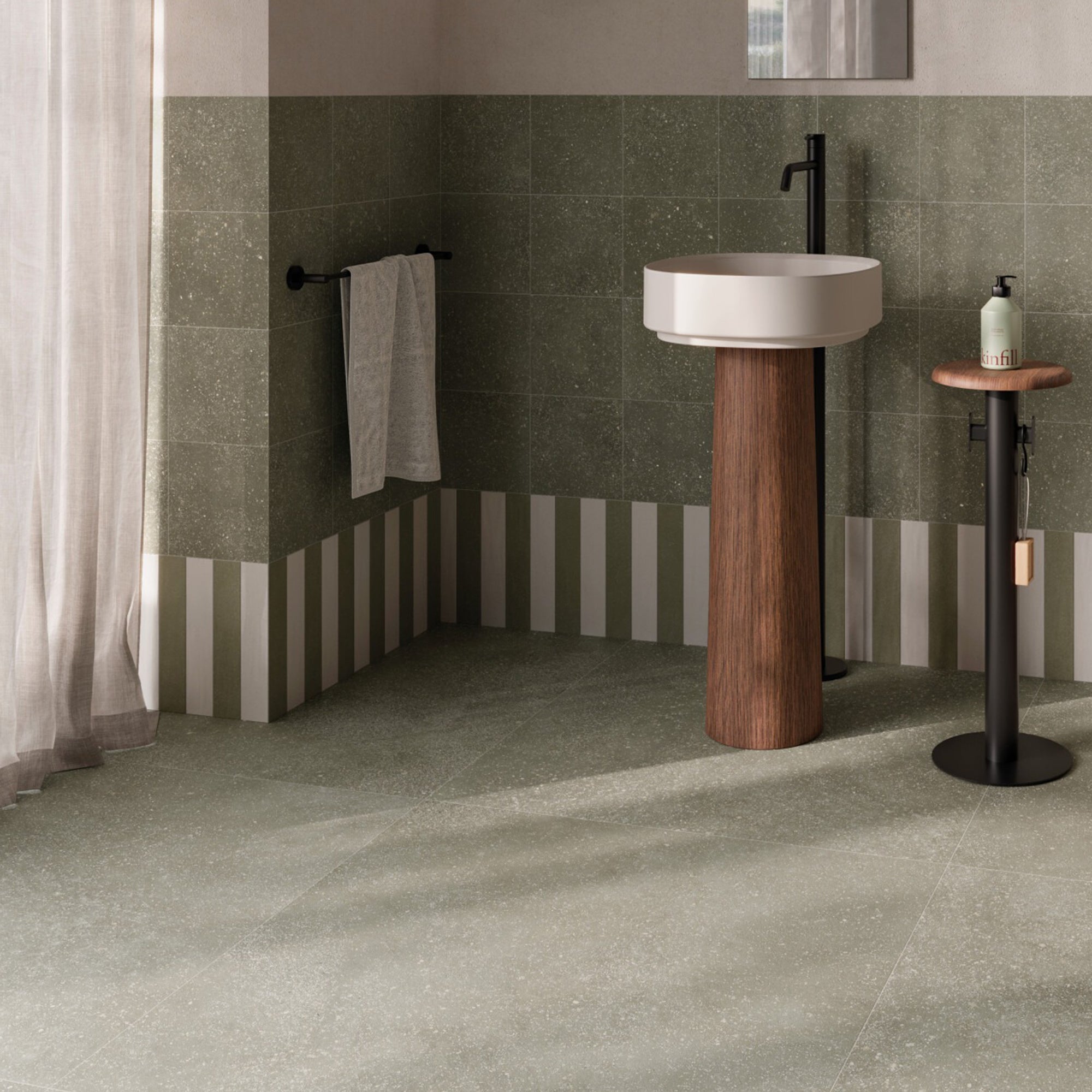 cosmos green shaped terrazzo effect porcelain tile 90x90cm lifestyle