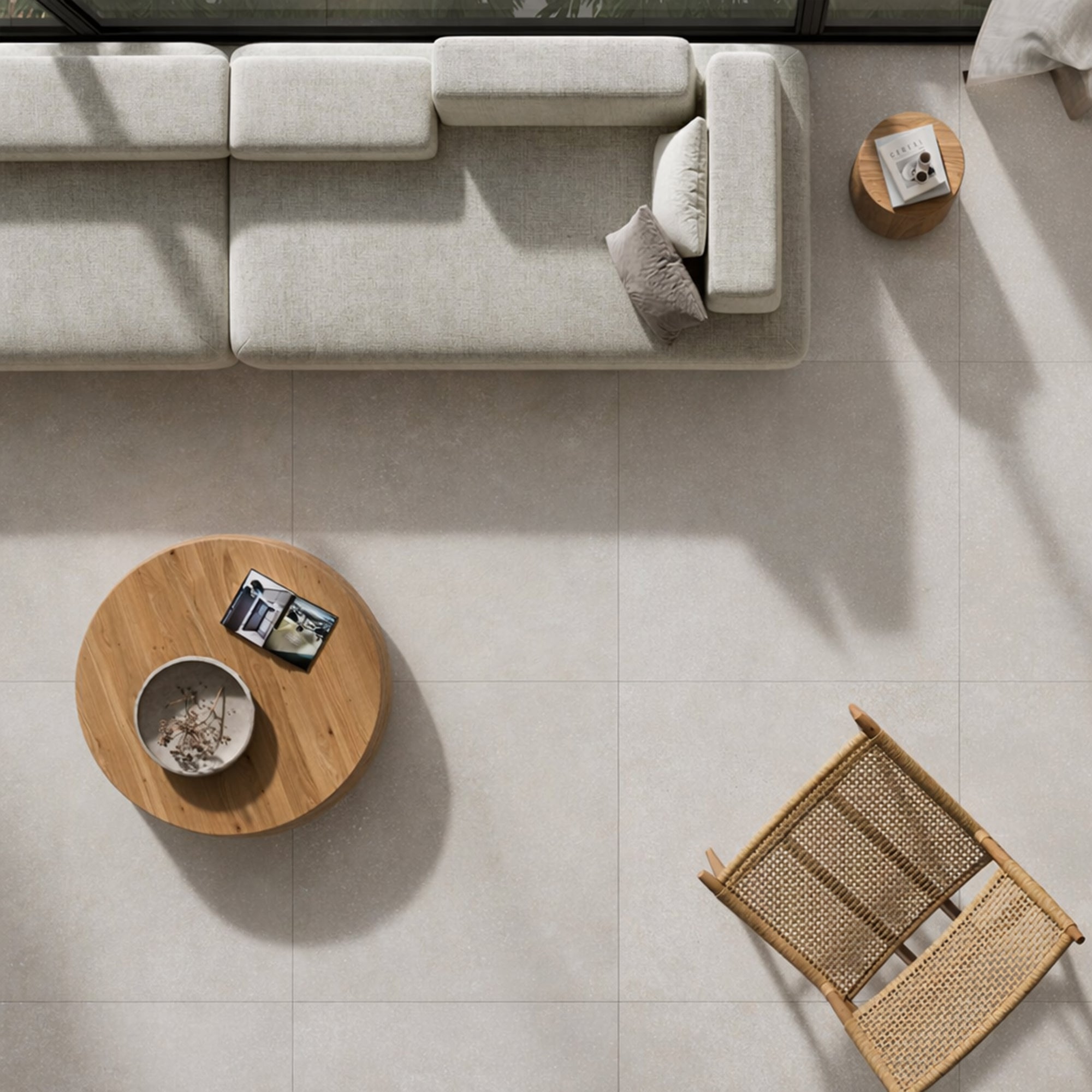 cosmos white shaped terrazzo effect porcelain tile 90x90cm lifestyle