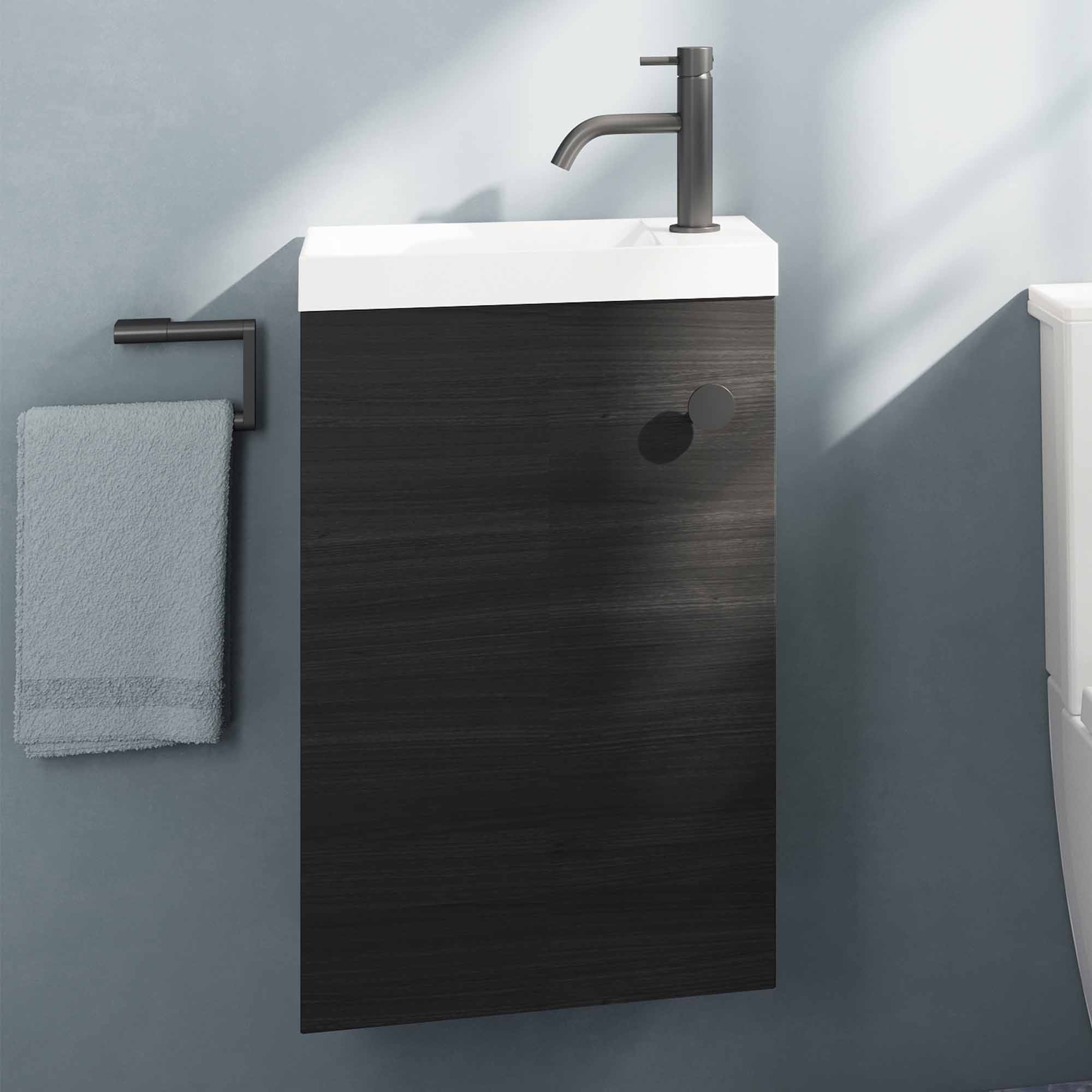 crosswater alo 400 wall mounted cloakroom vanity unit with basin steelwood