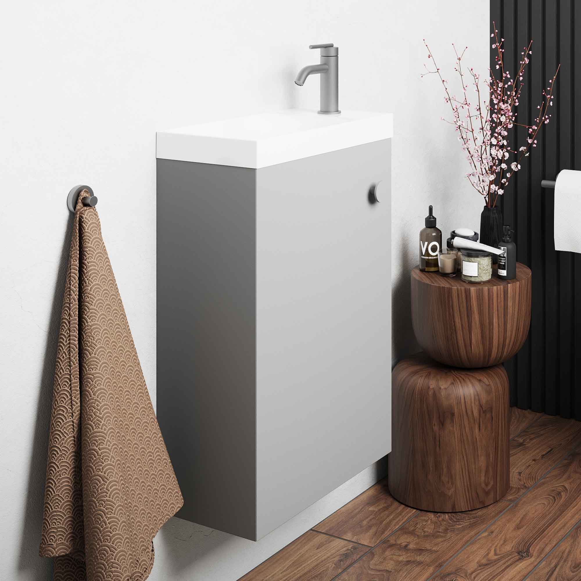 crosswater alo 400 wall mounted cloakroom vanity unit with basin storm grey matt